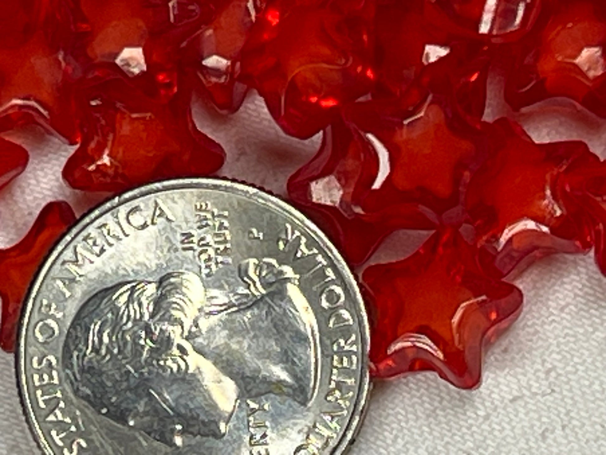 50 Acrylic Bead-in-Bead Star Beads Red