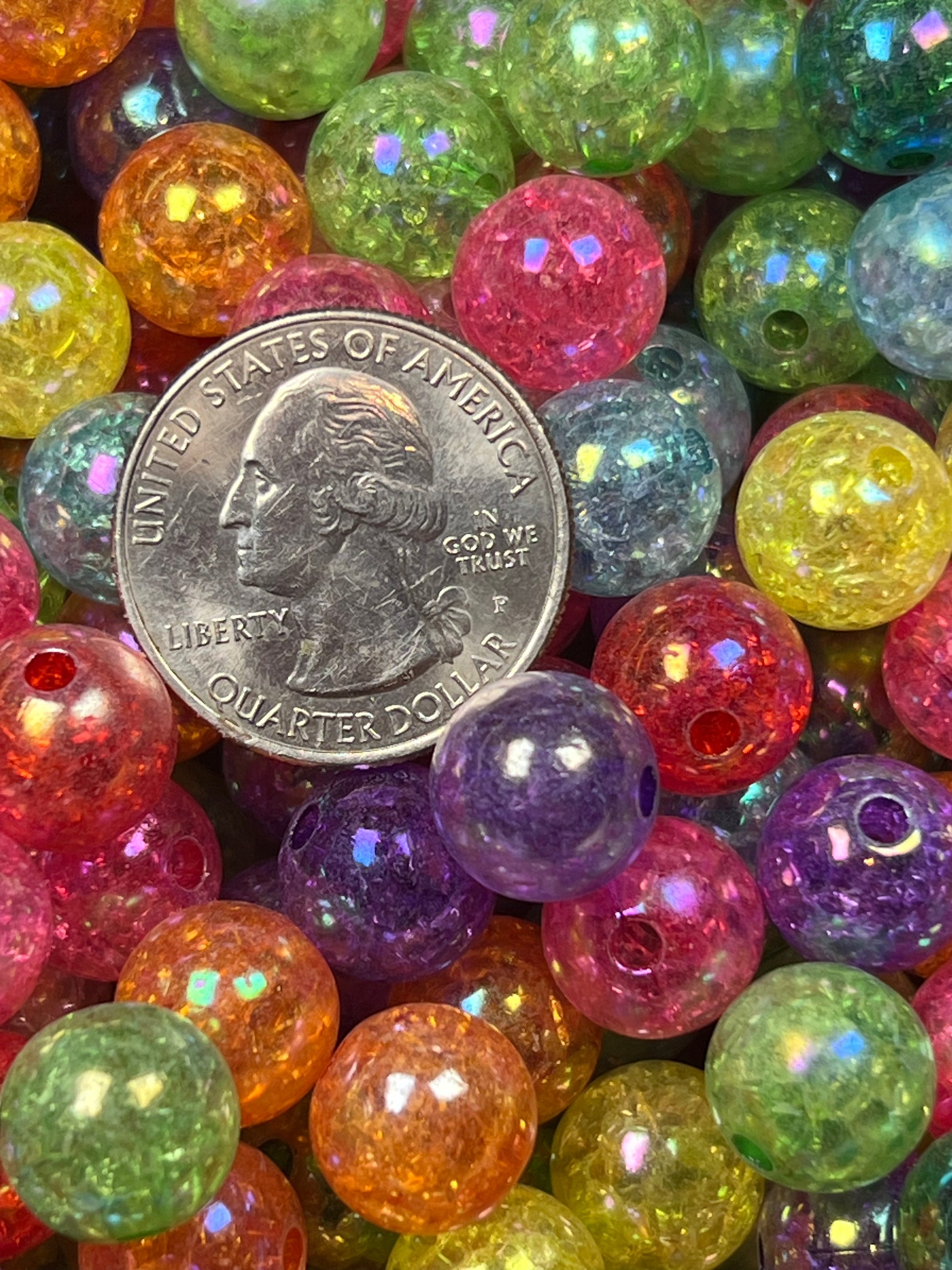 25 12mm Acrylic Bubblegum Crackle Beads Mixed Colors