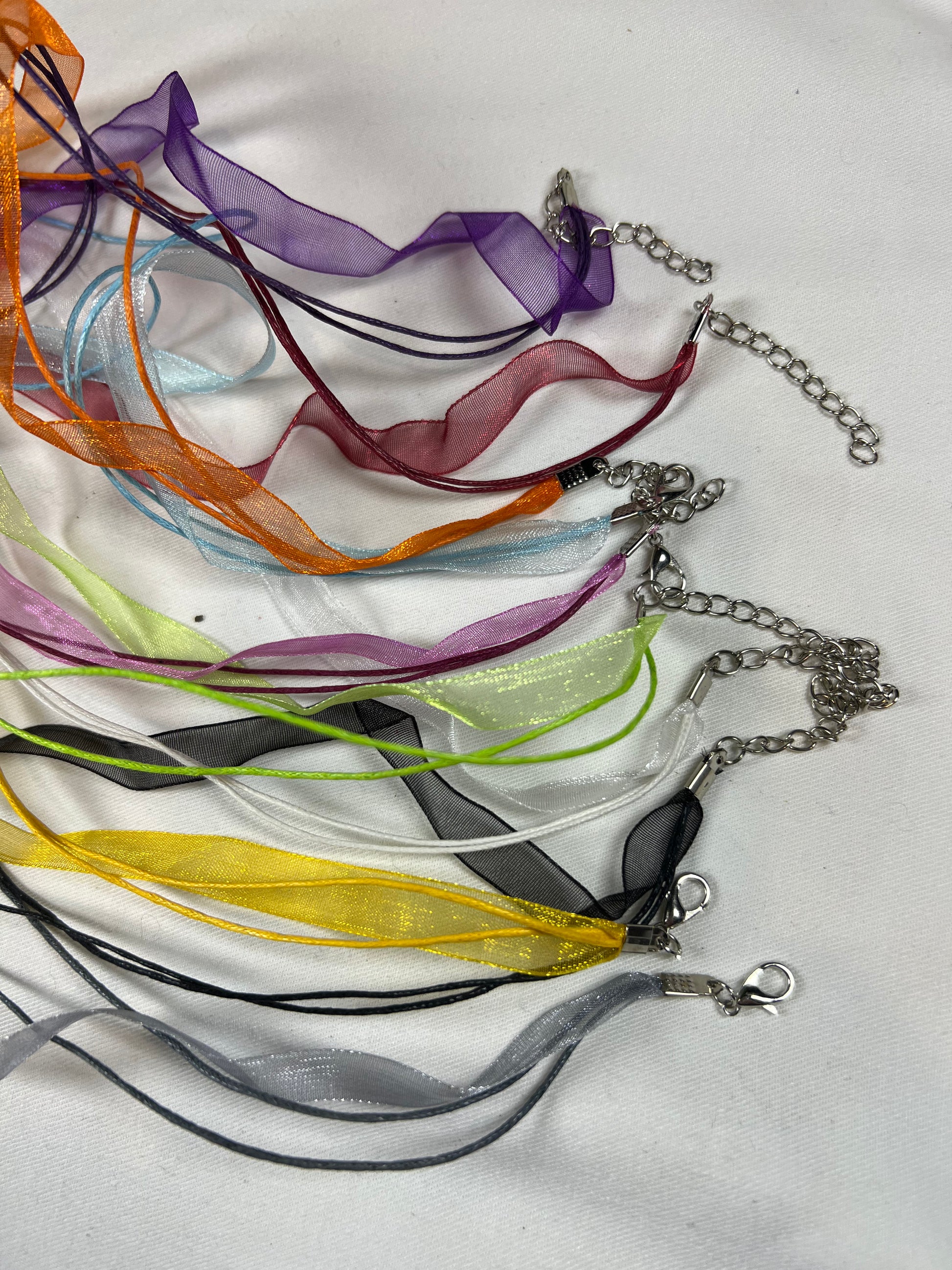 10 Organza Ribbon & Waxed Cord Necklaces Mixed Colors