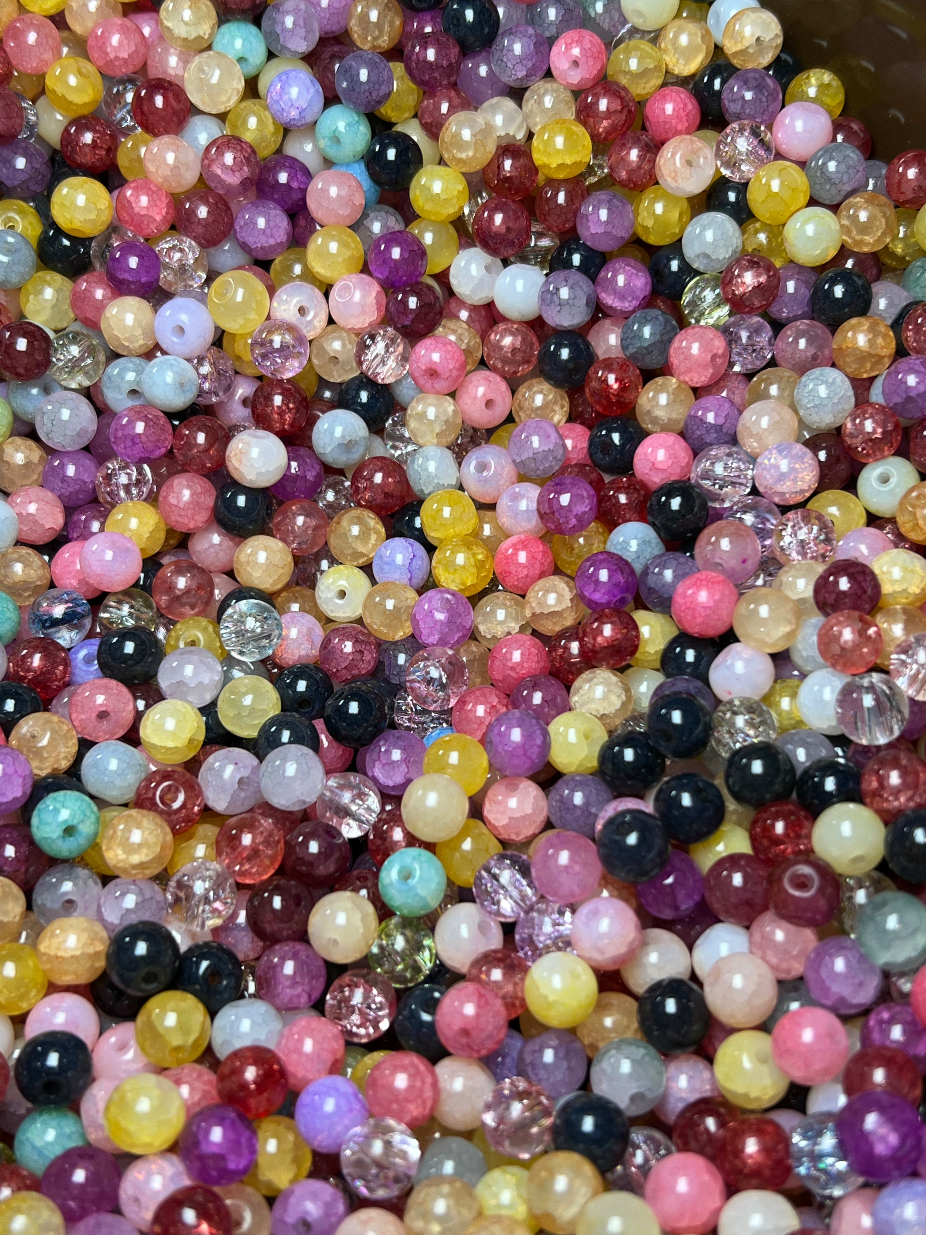 50 8mm Mixed Crackle Glass Beads