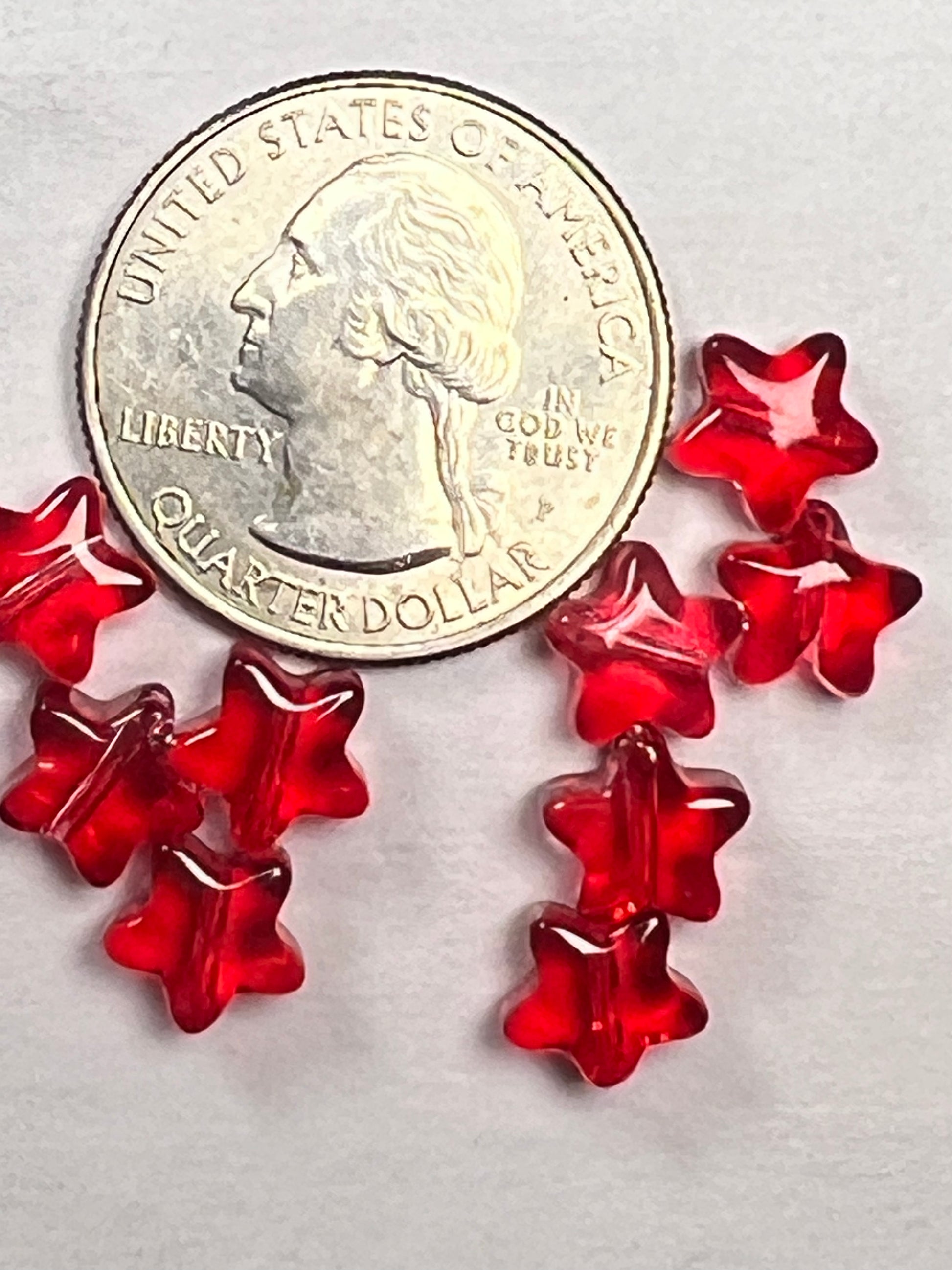 10 8mm Glass Star Beads Red