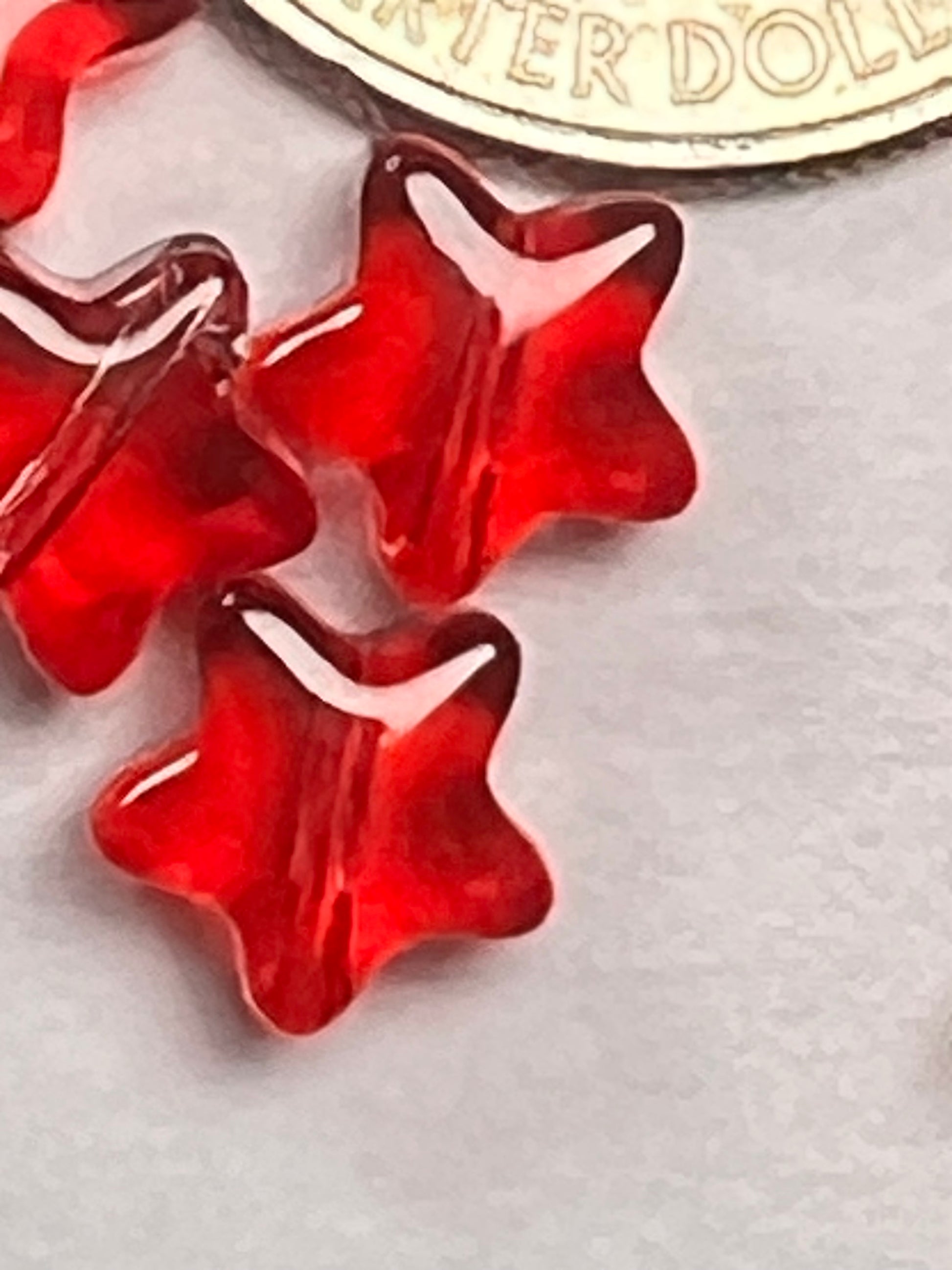 10 8mm Glass Star Beads Red