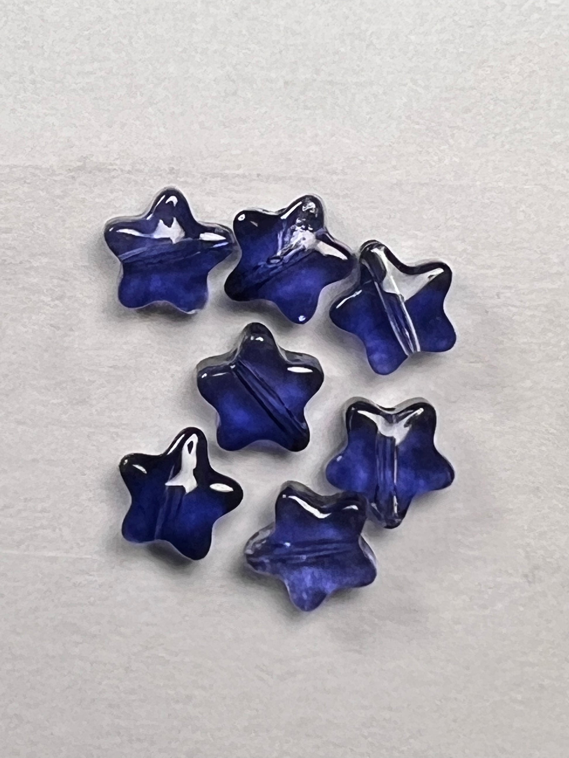 10 8mm Glass Star Beads Blue