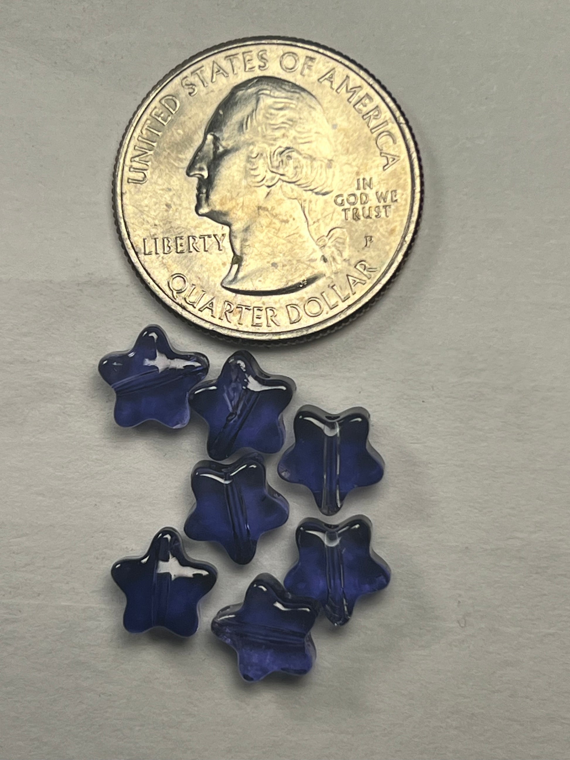 10 8mm Glass Star Beads Blue