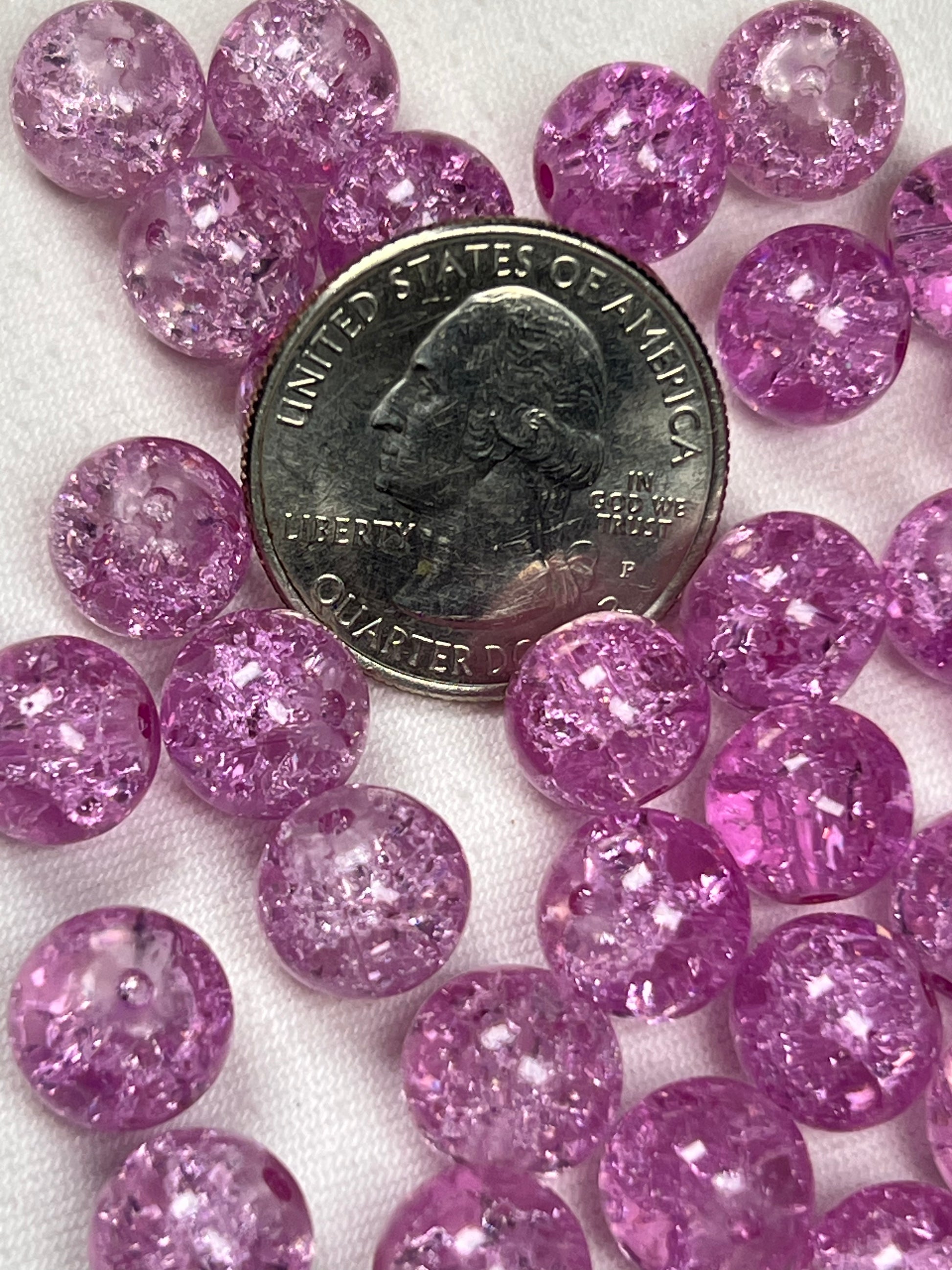35 10mm Crackle Glass Beads Light Purple
