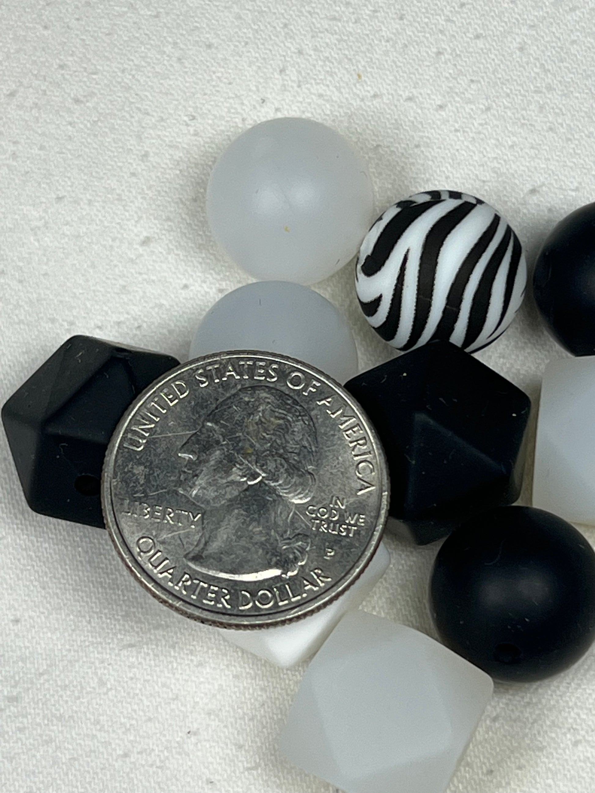 12 Silicone Beads in Zebra Mix Mixed Shapes & Sizes