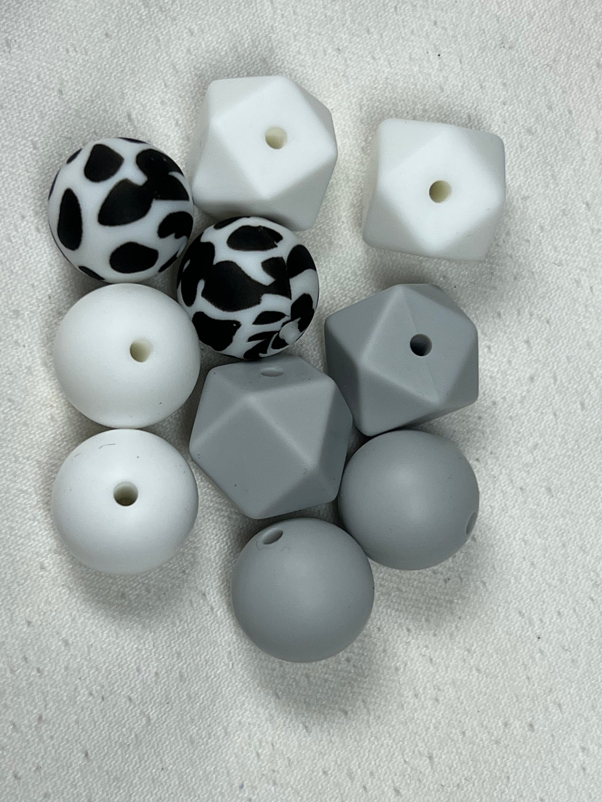 10 Silicone Beads in Cow Mix Mixed Shapes
