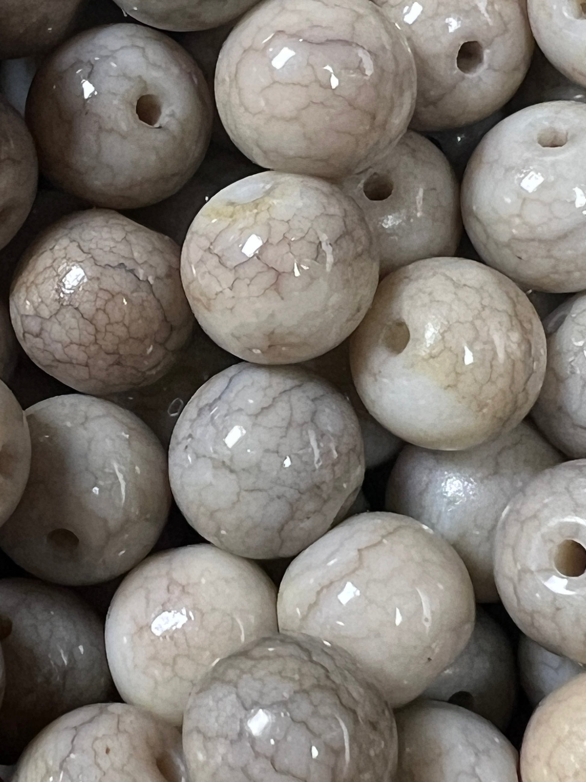 35 10mm Opaque Crackle Glass Beads Tan