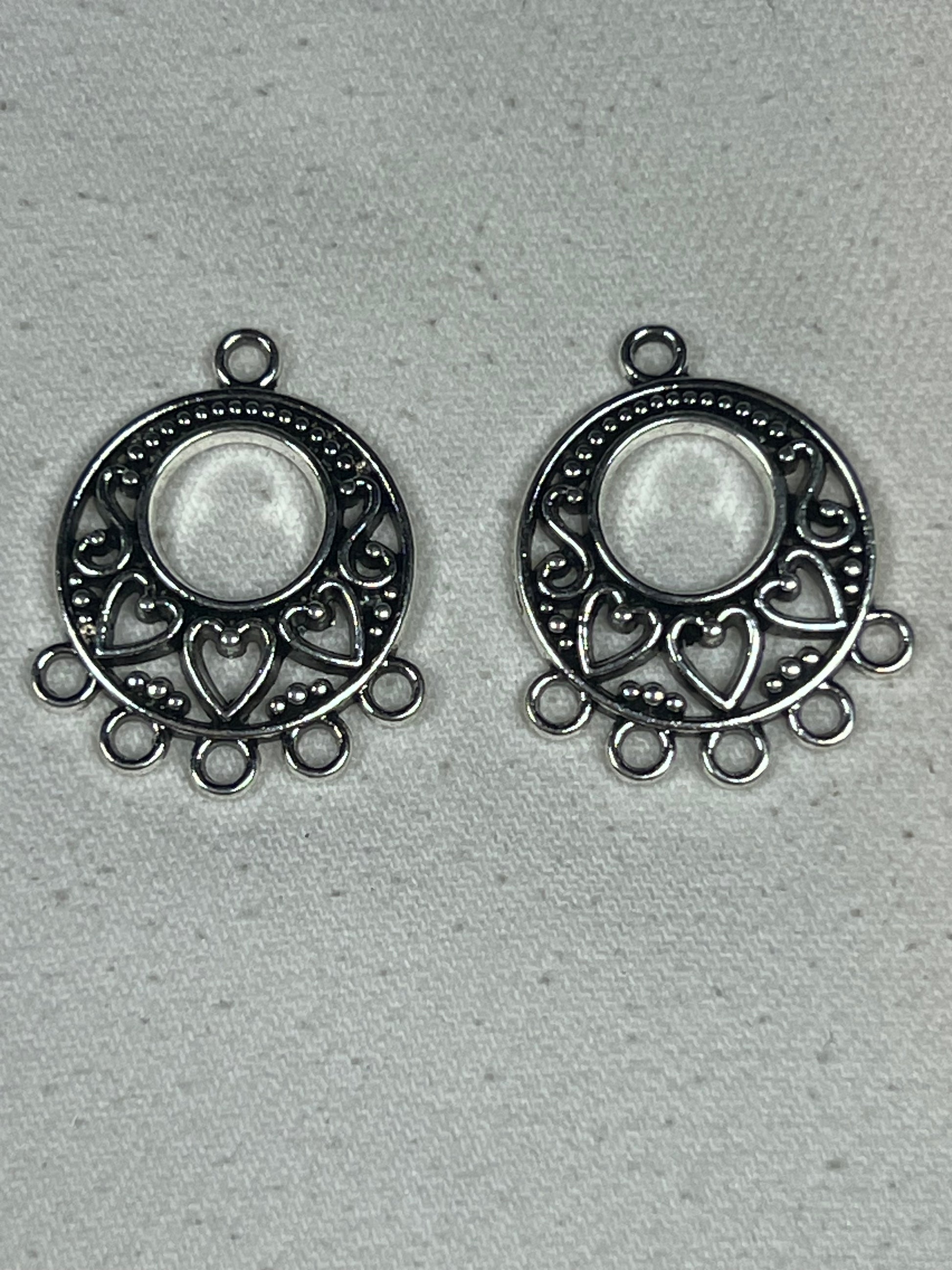 One Pair Tibetan Style Chandelier Flat Round Heart Earring Findings