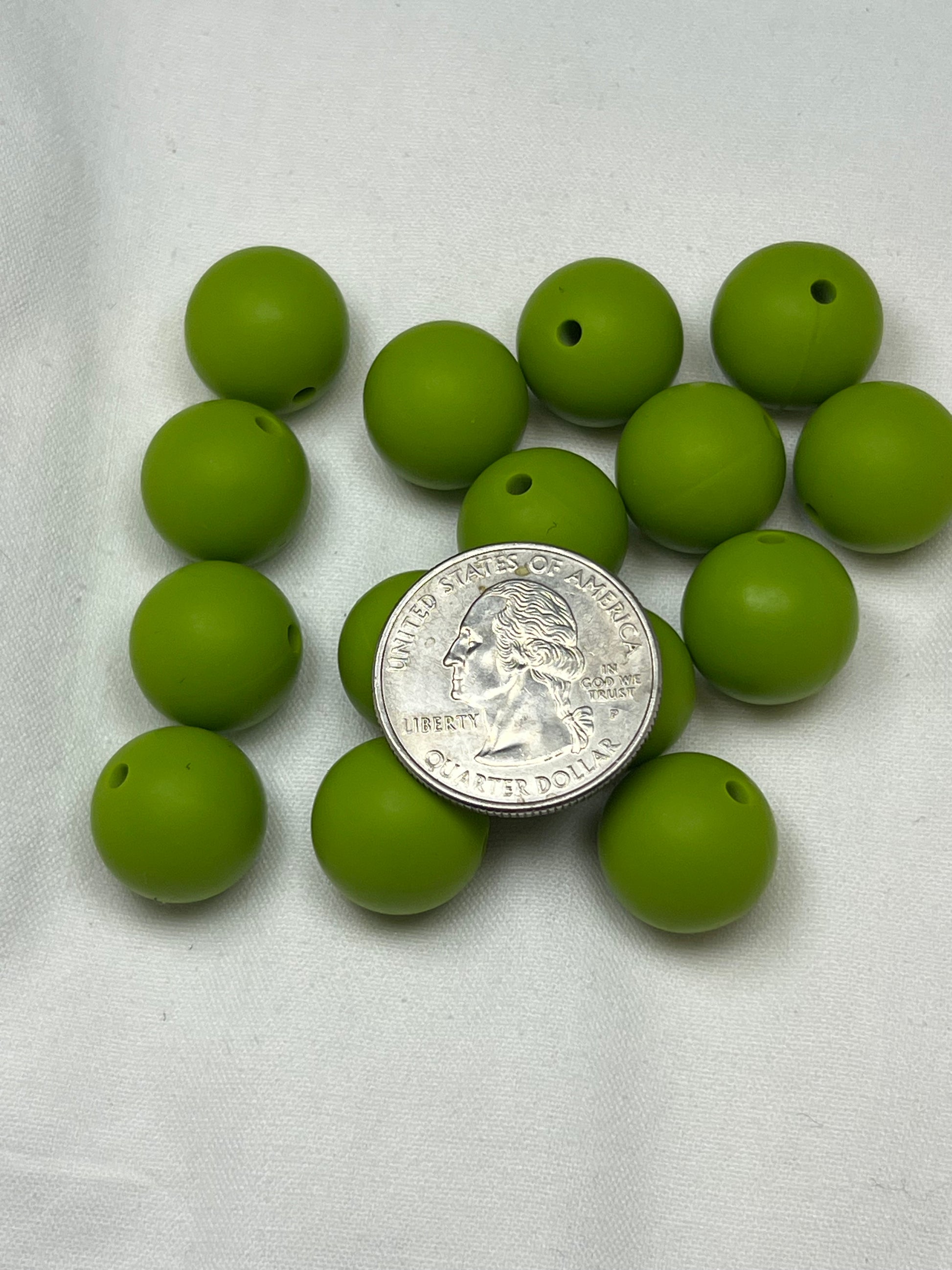 15 15mm Silicone Beads Olive Green
