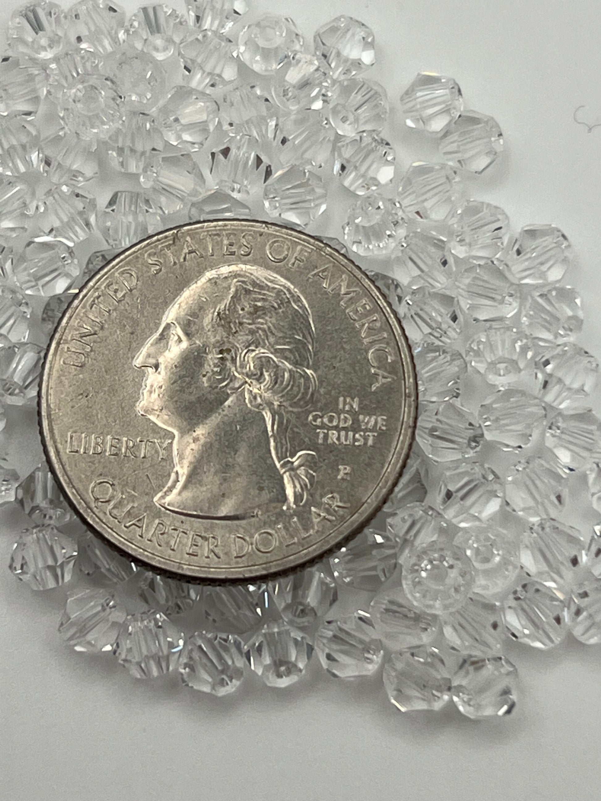 100 4mm Glass Faceted Bicone Beads Clear