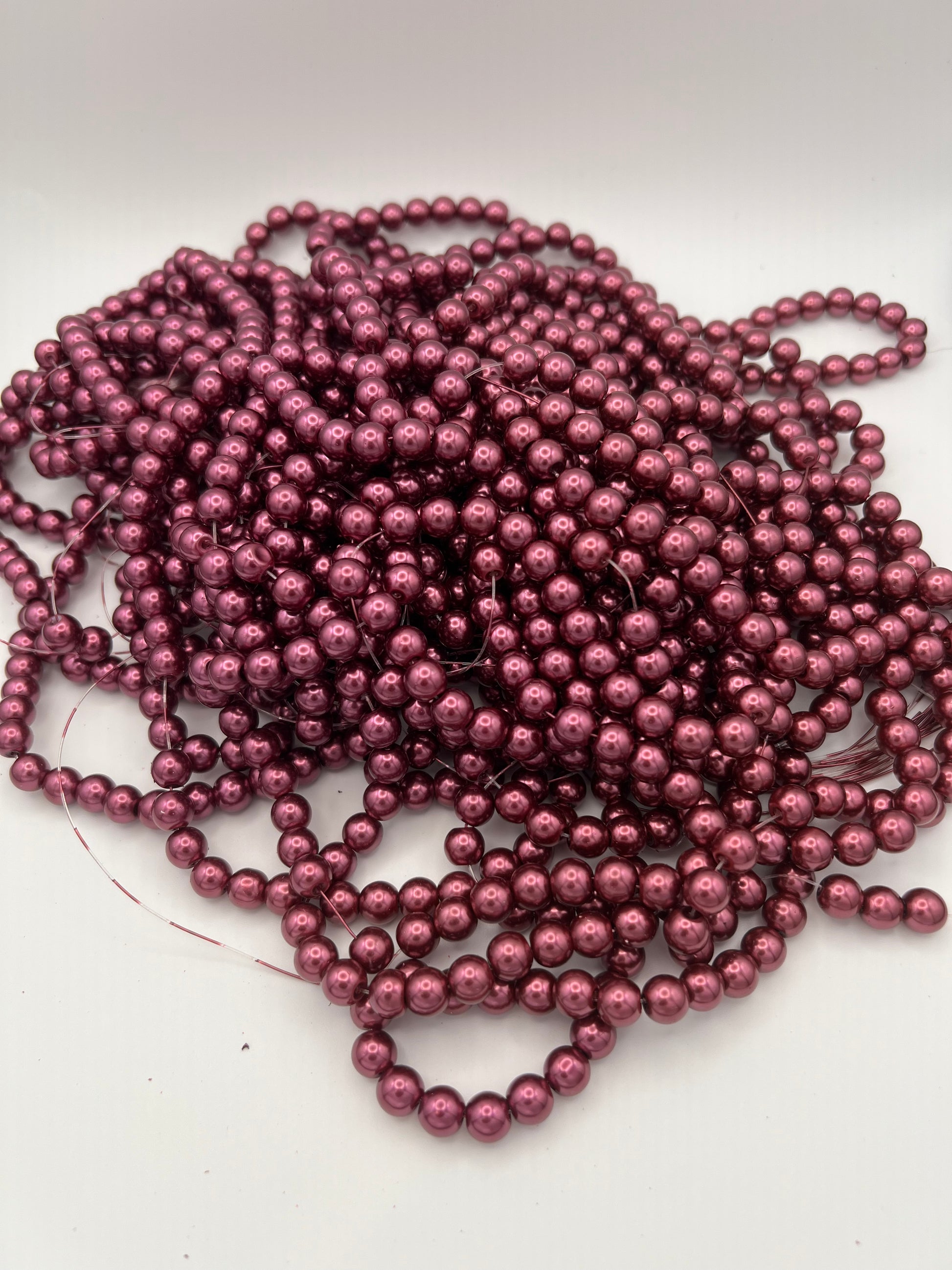 50 8mm Glass Pearl Beads Medium Red Violet