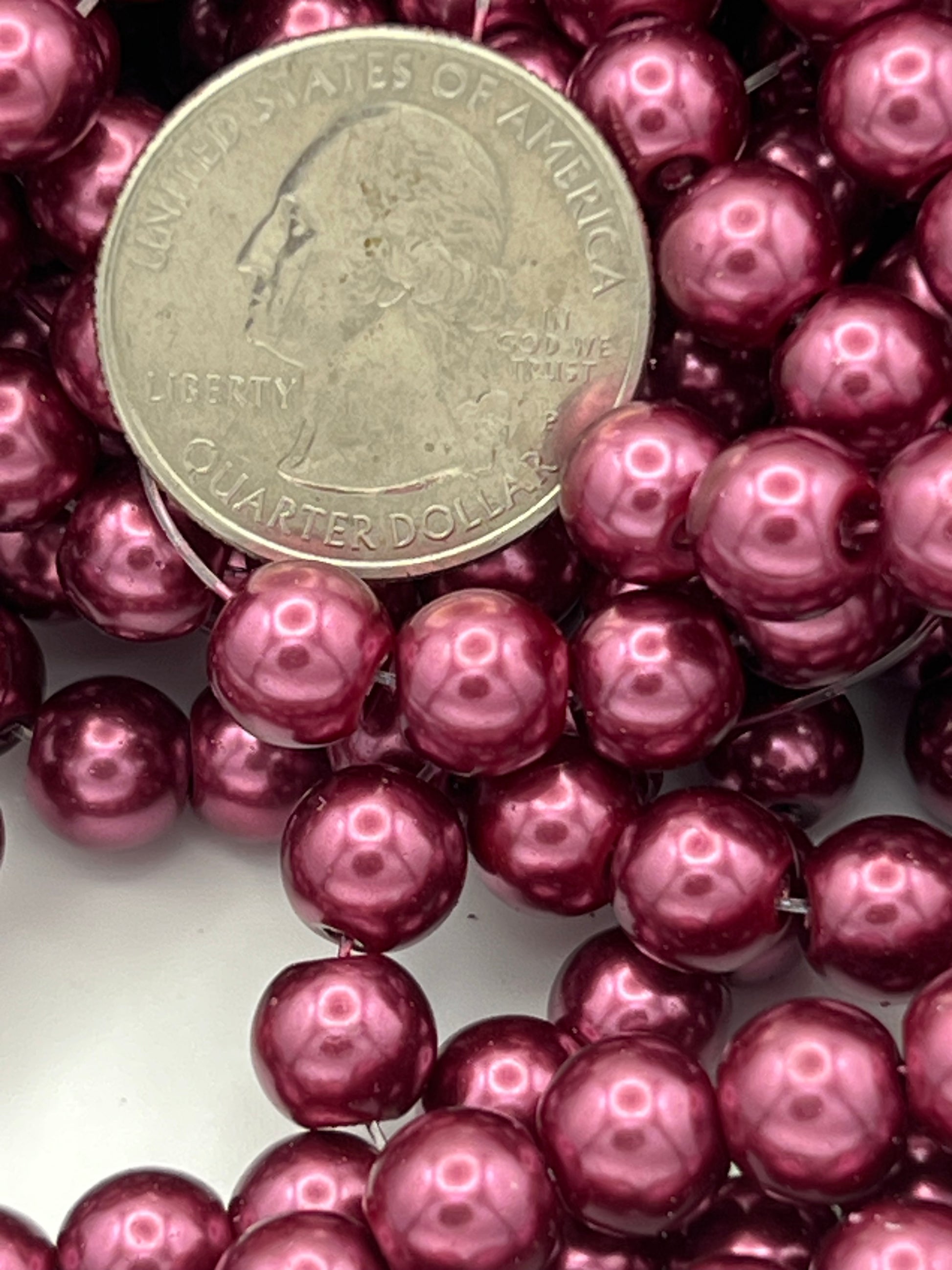 50 8mm Glass Pearl Beads Medium Red Violet