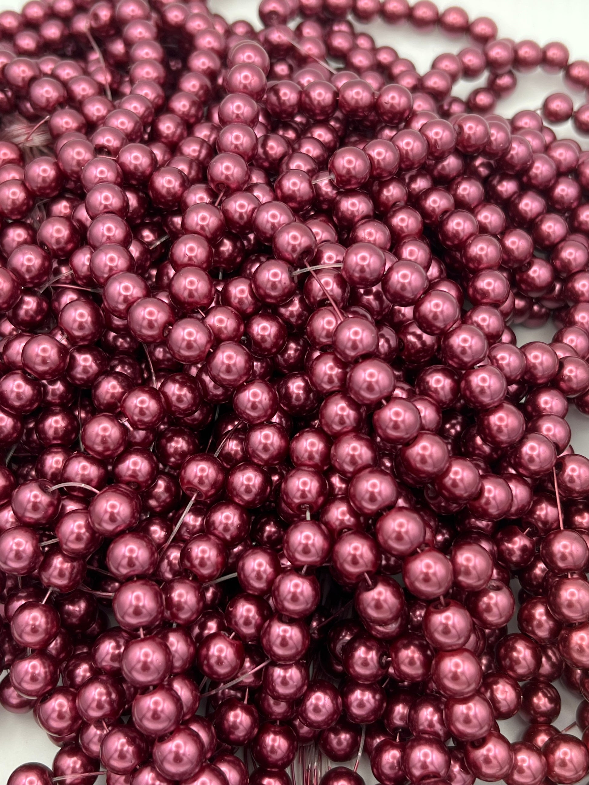 50 8mm Glass Pearl Beads Medium Red Violet