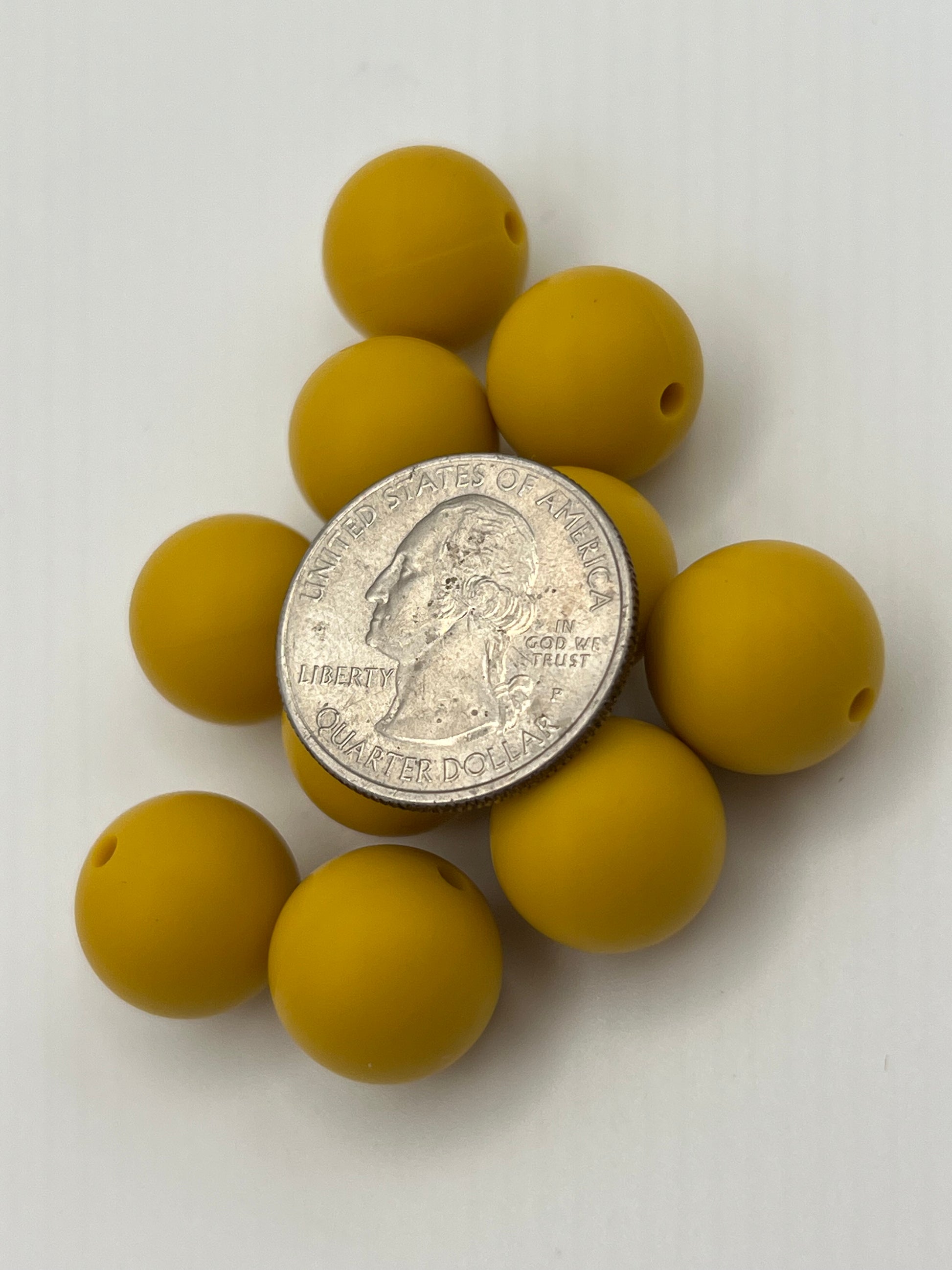 10 15mm Round Silicone Beads Mustard Yellow