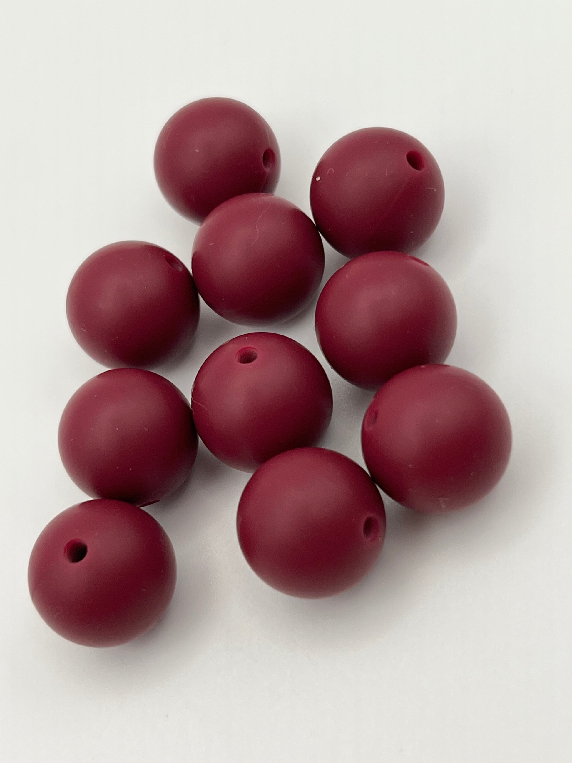 10 15mm Round Silicone Beads Dark Red
