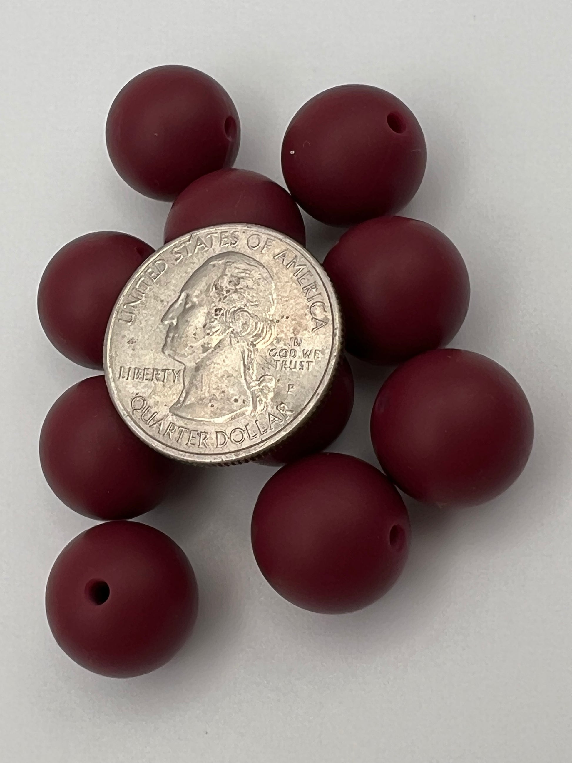 10 15mm Round Silicone Beads Dark Red