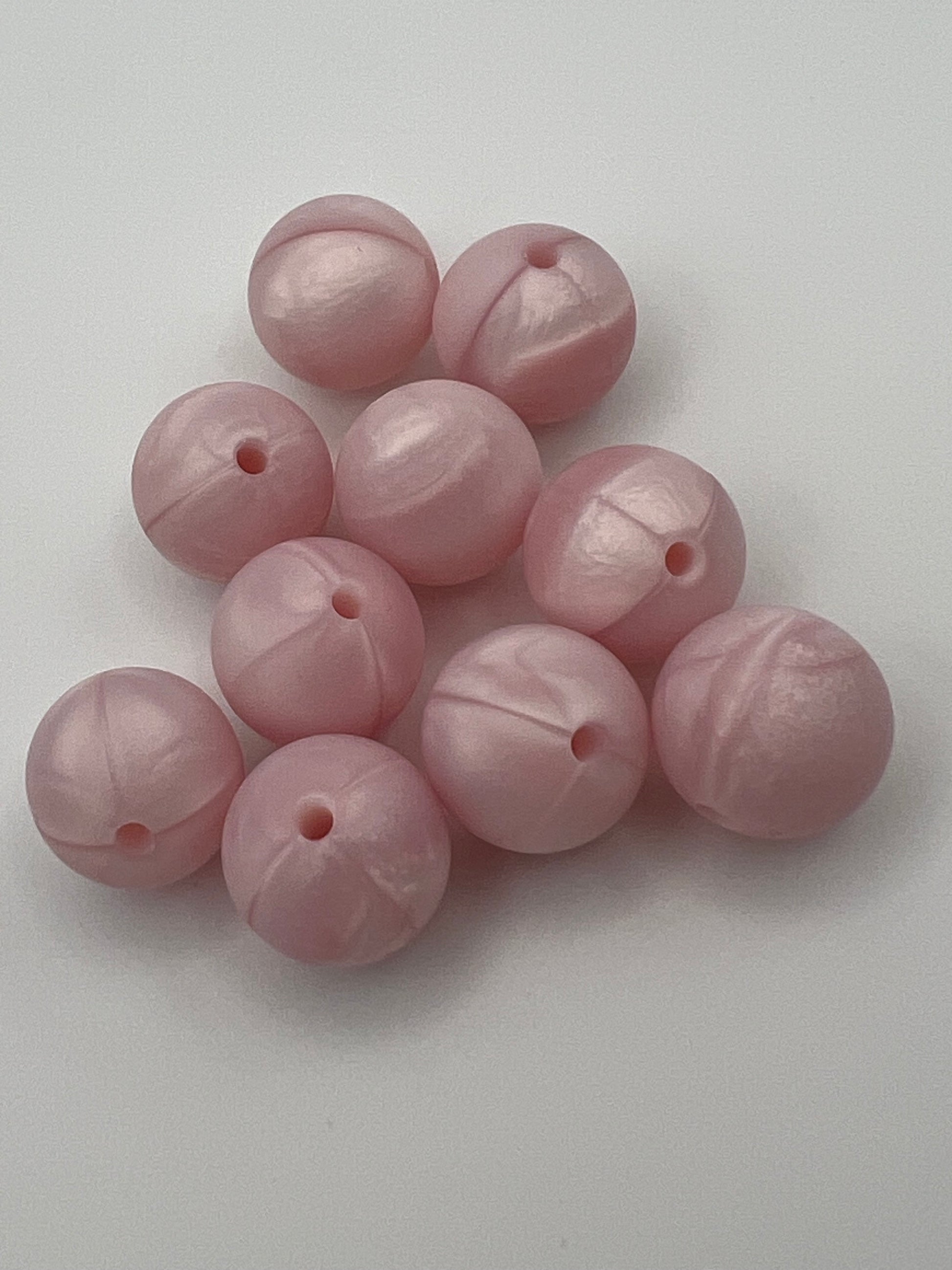 10 15mm Round Silicone Beads Pink Pearl
