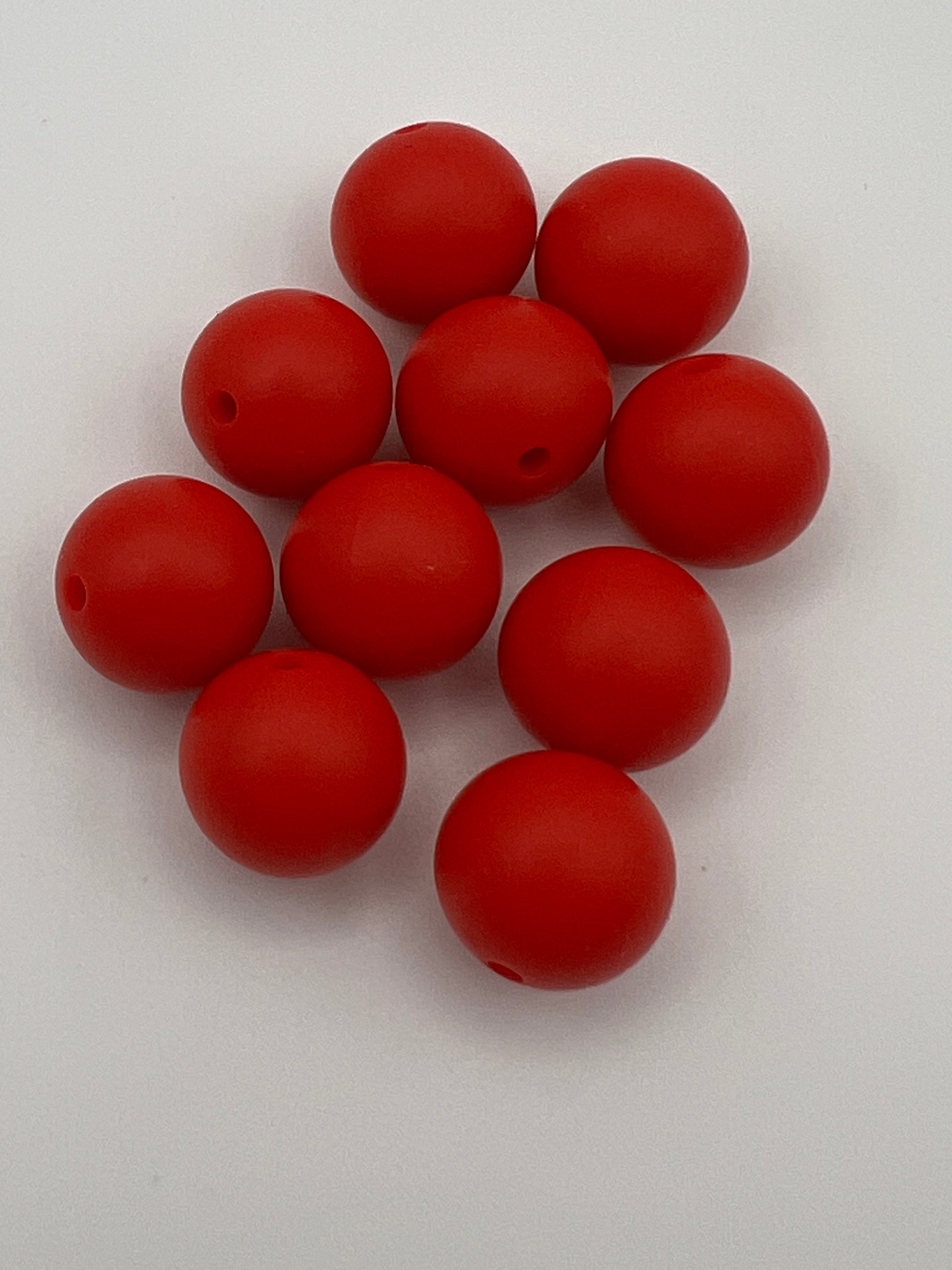 10 15mm Round Silicone Beads Red
