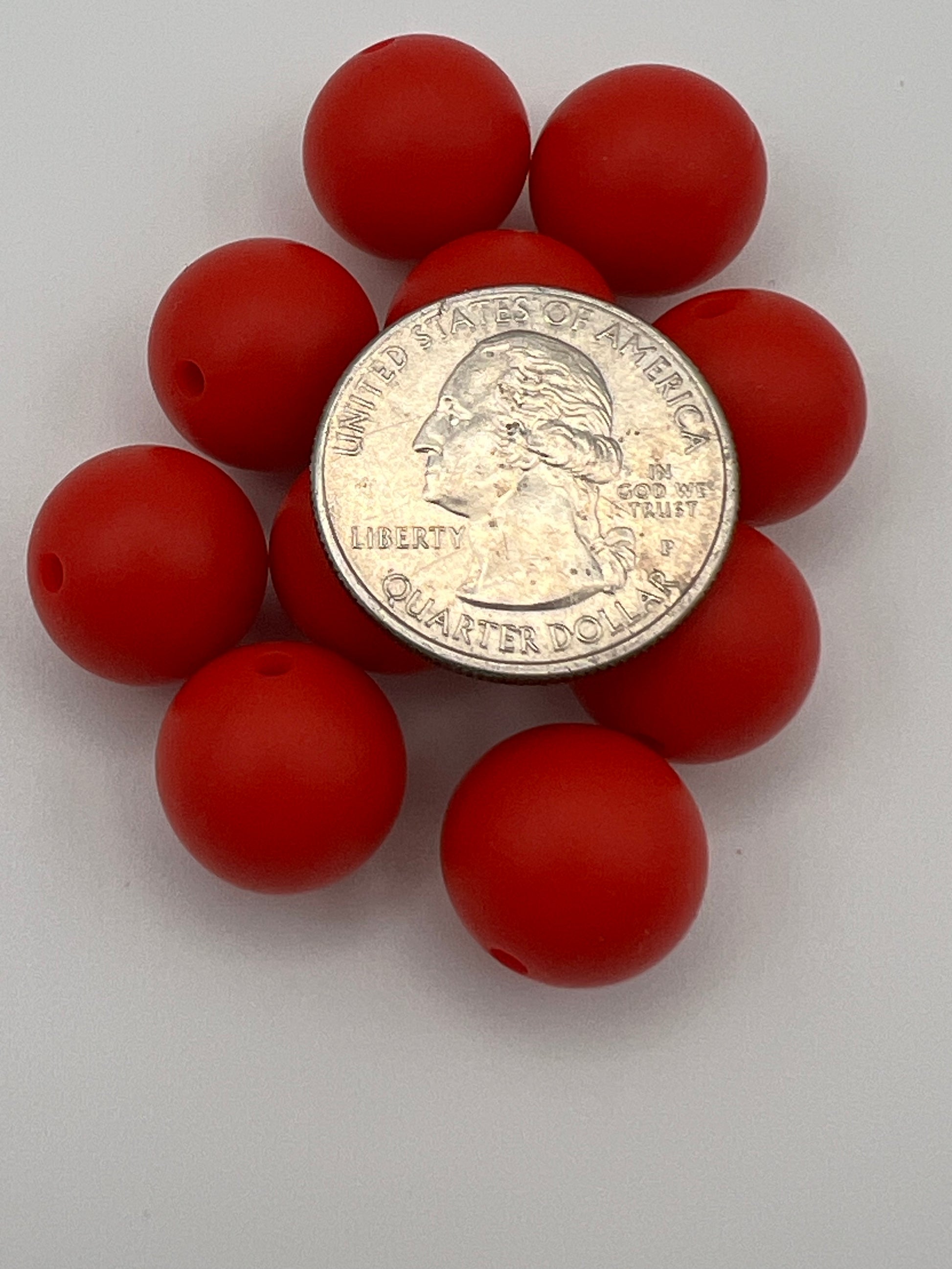 10 15mm Round Silicone Beads Red