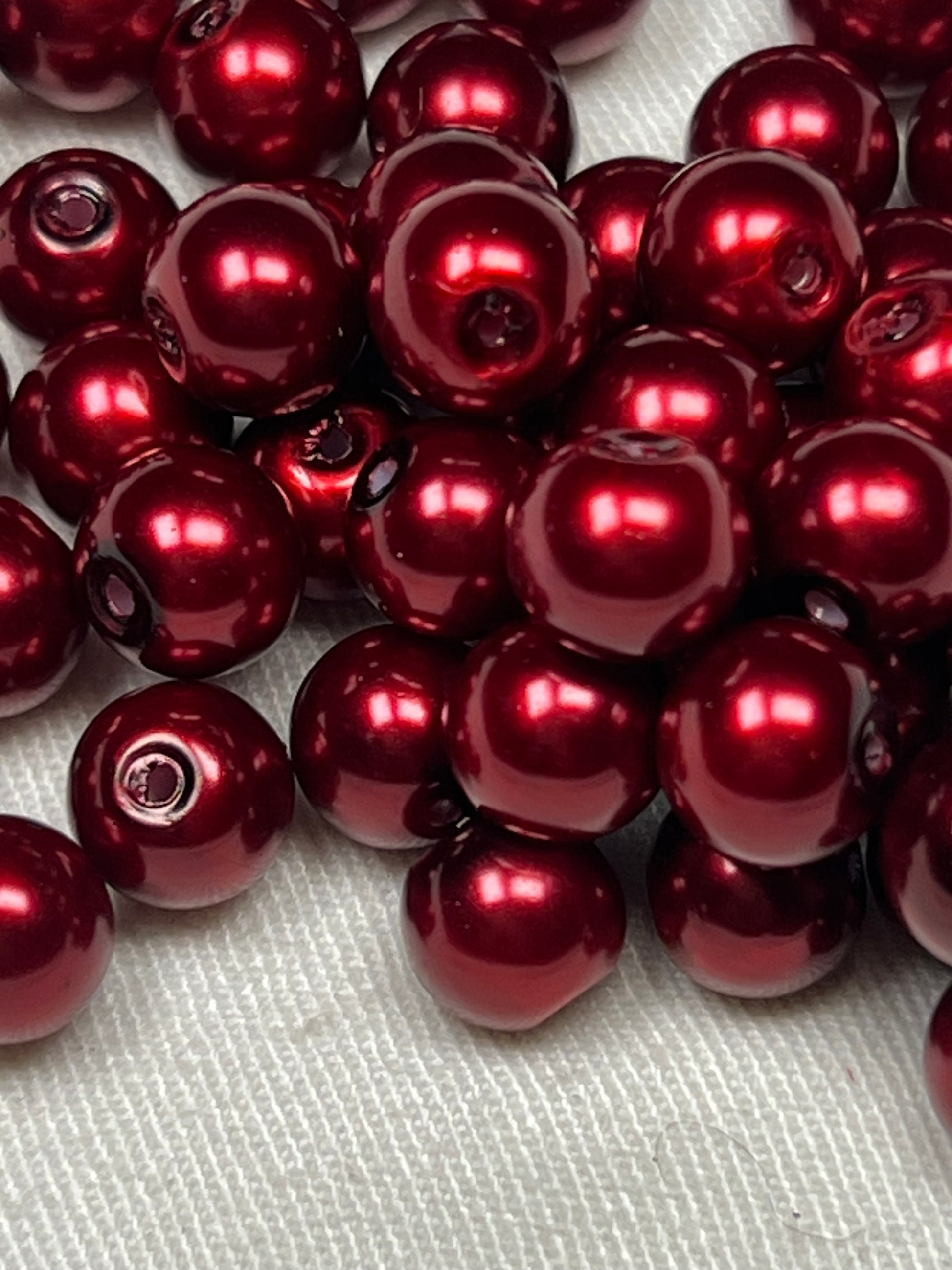 50 8mm Glass Pearl Beads Burgundy