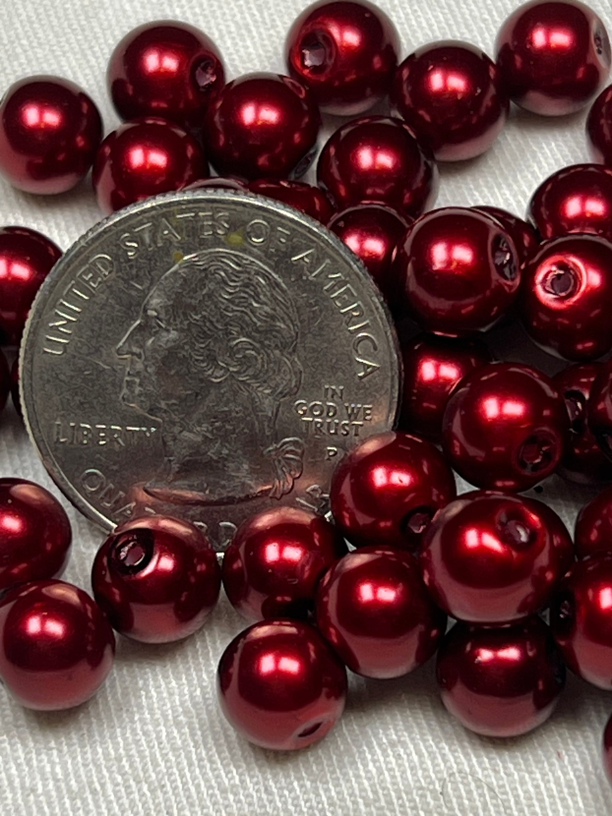 50 8mm Glass Pearl Beads Burgundy