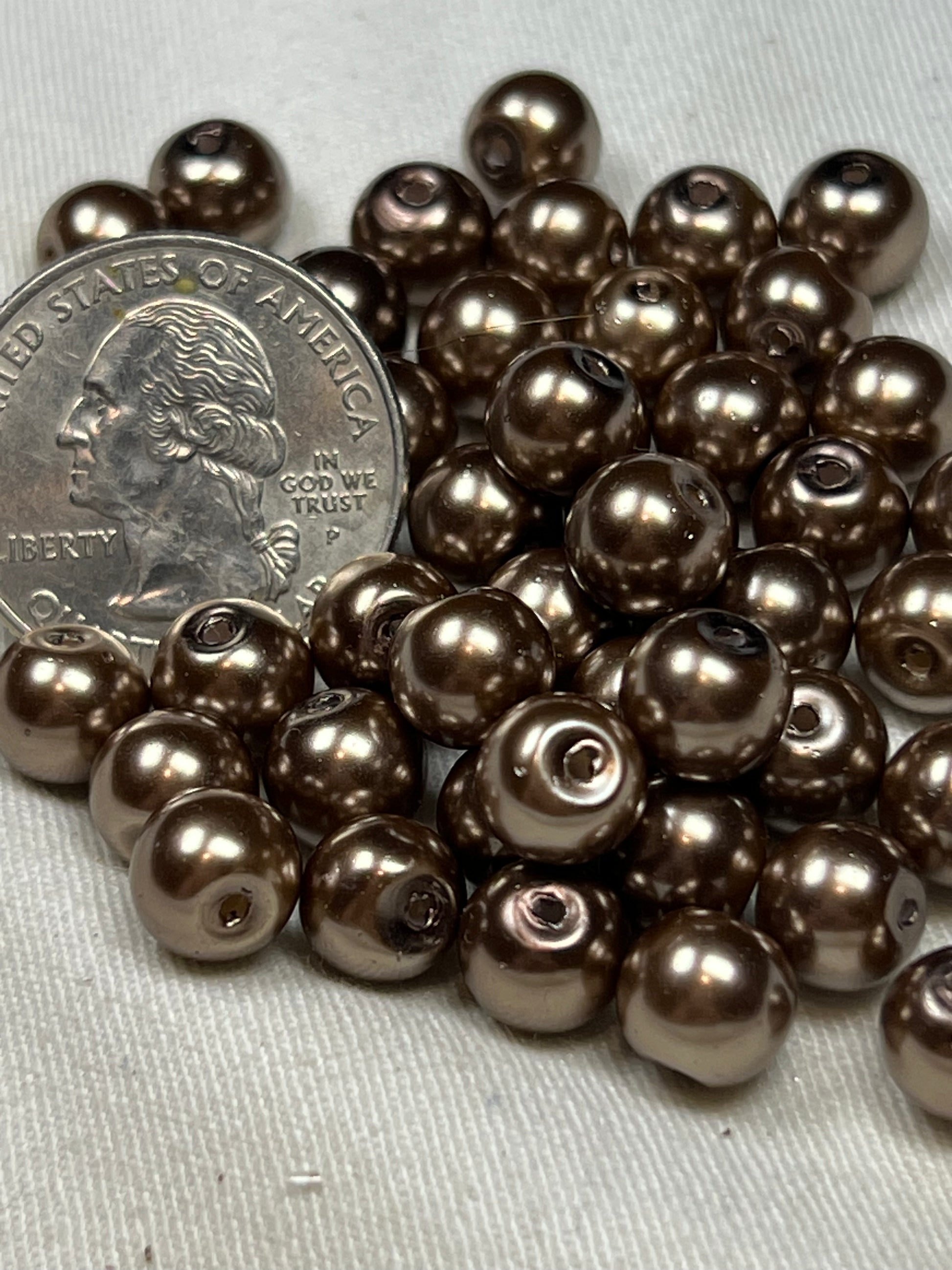 50 8mm Glass Pearl Beads Camel
