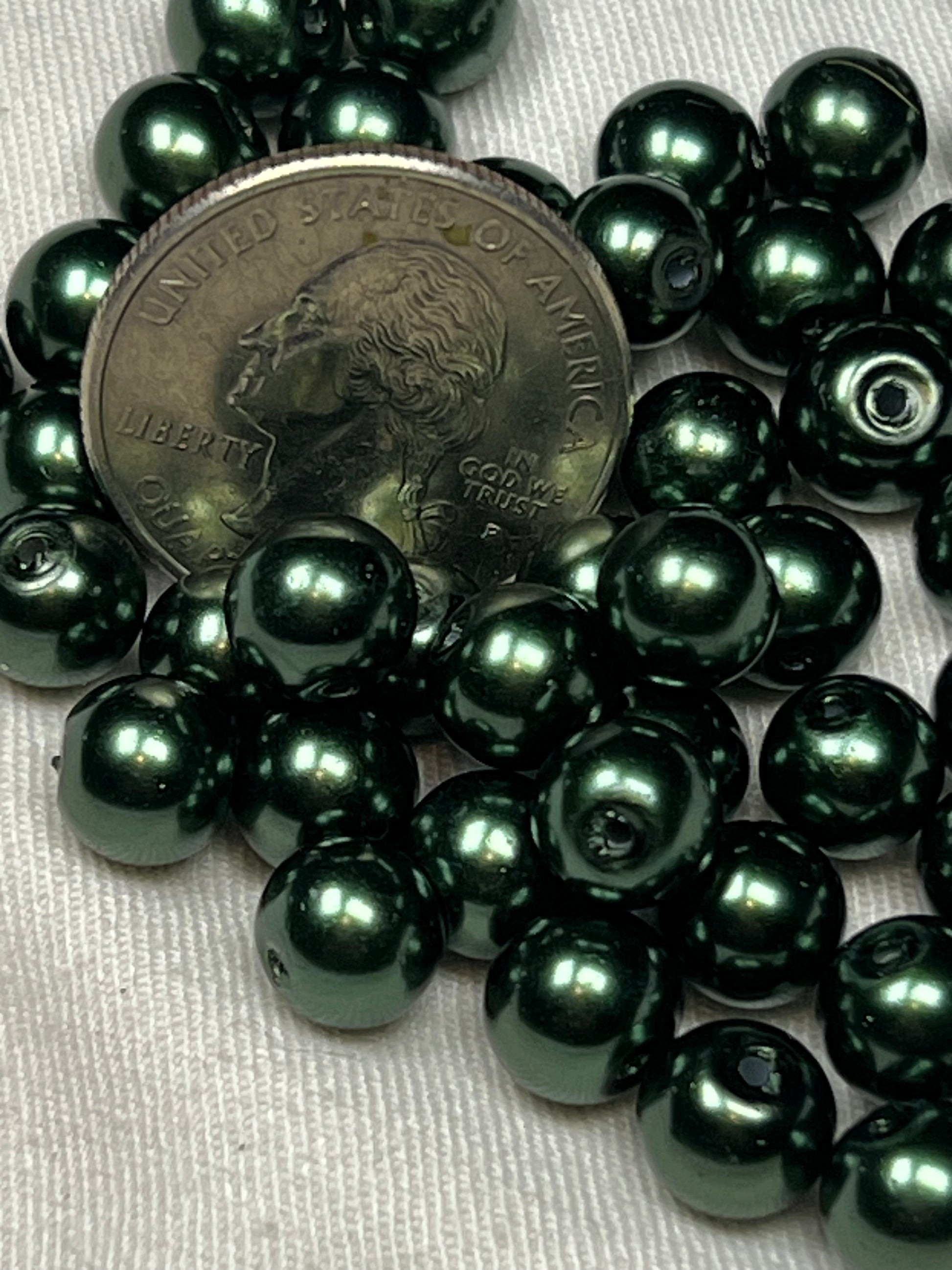 50 8mm Glass Pearl Beads Dark Green