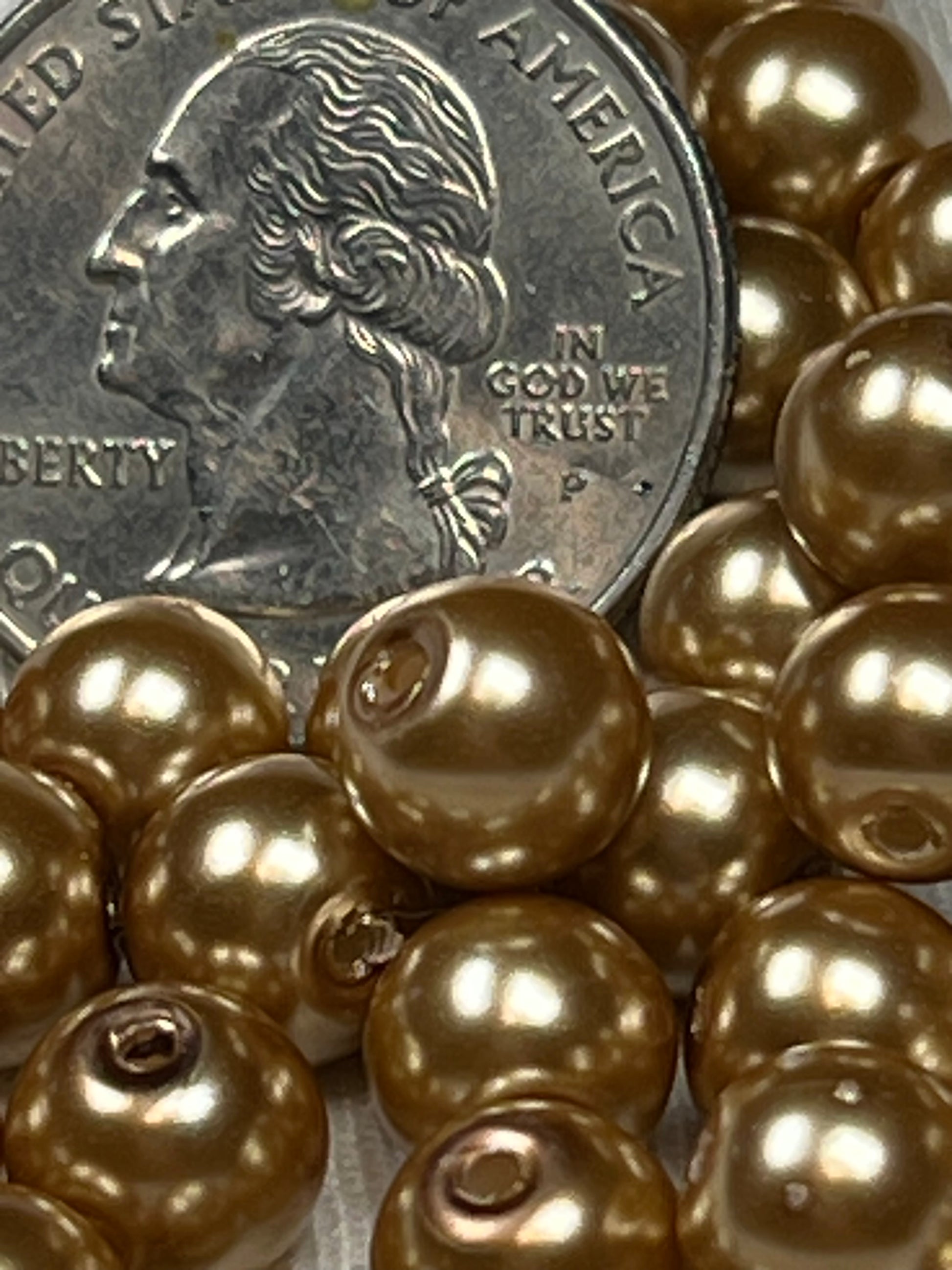 50 8mm Glass Pearl Beads Gold