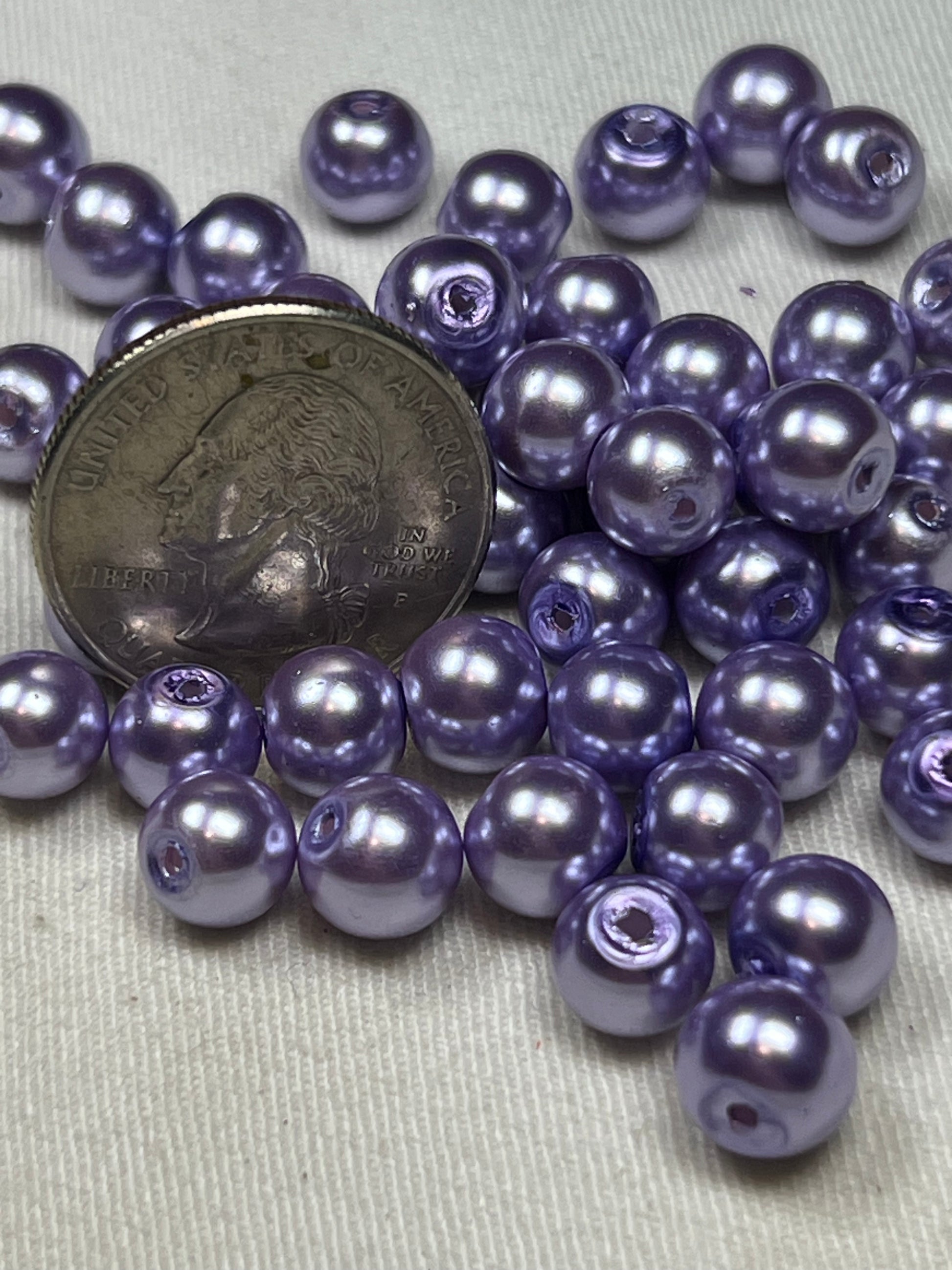 50 8mm Glass Pearl Beads Lavender