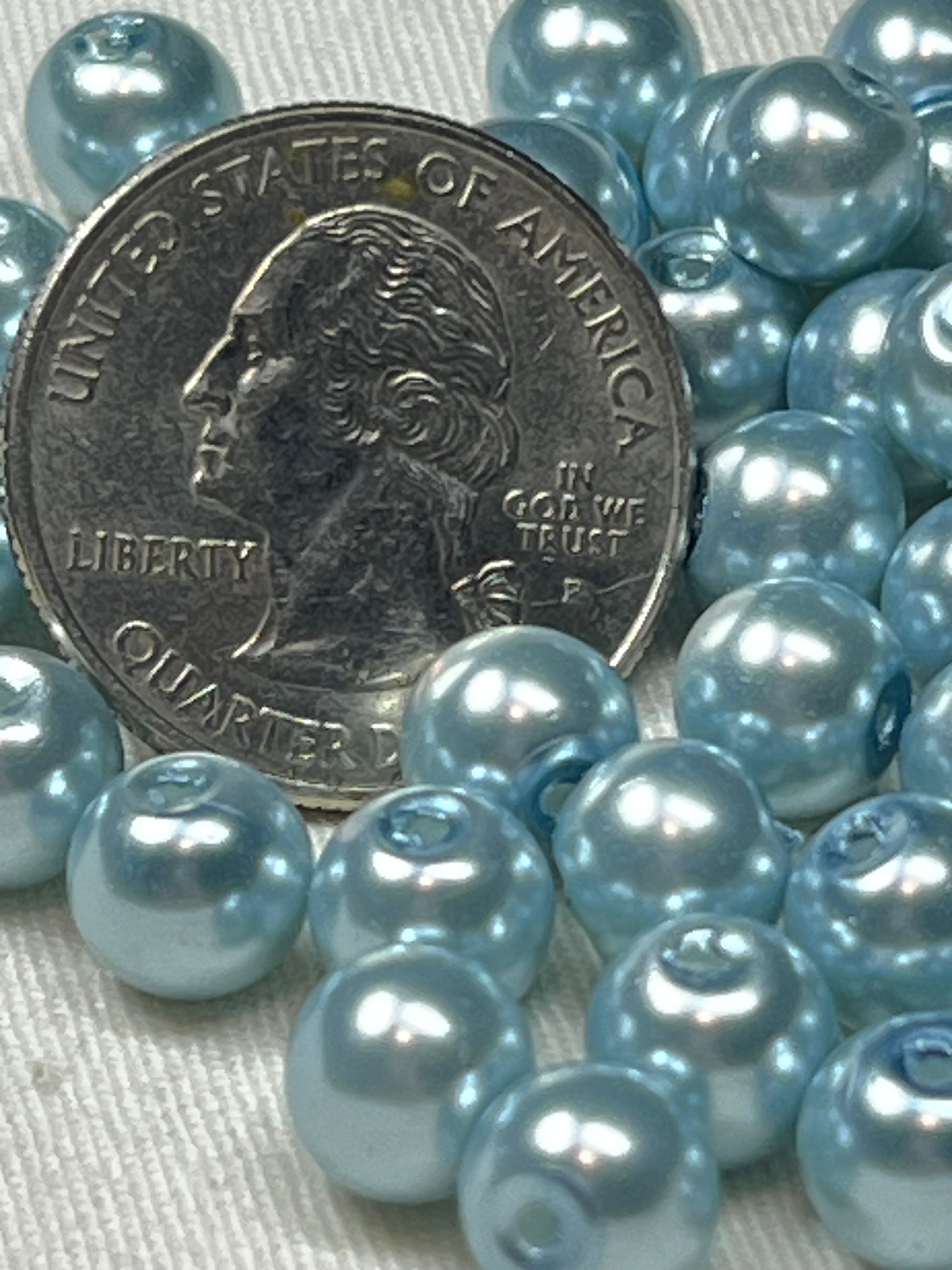 50 8mm Glass Pearl Beads Light Blue