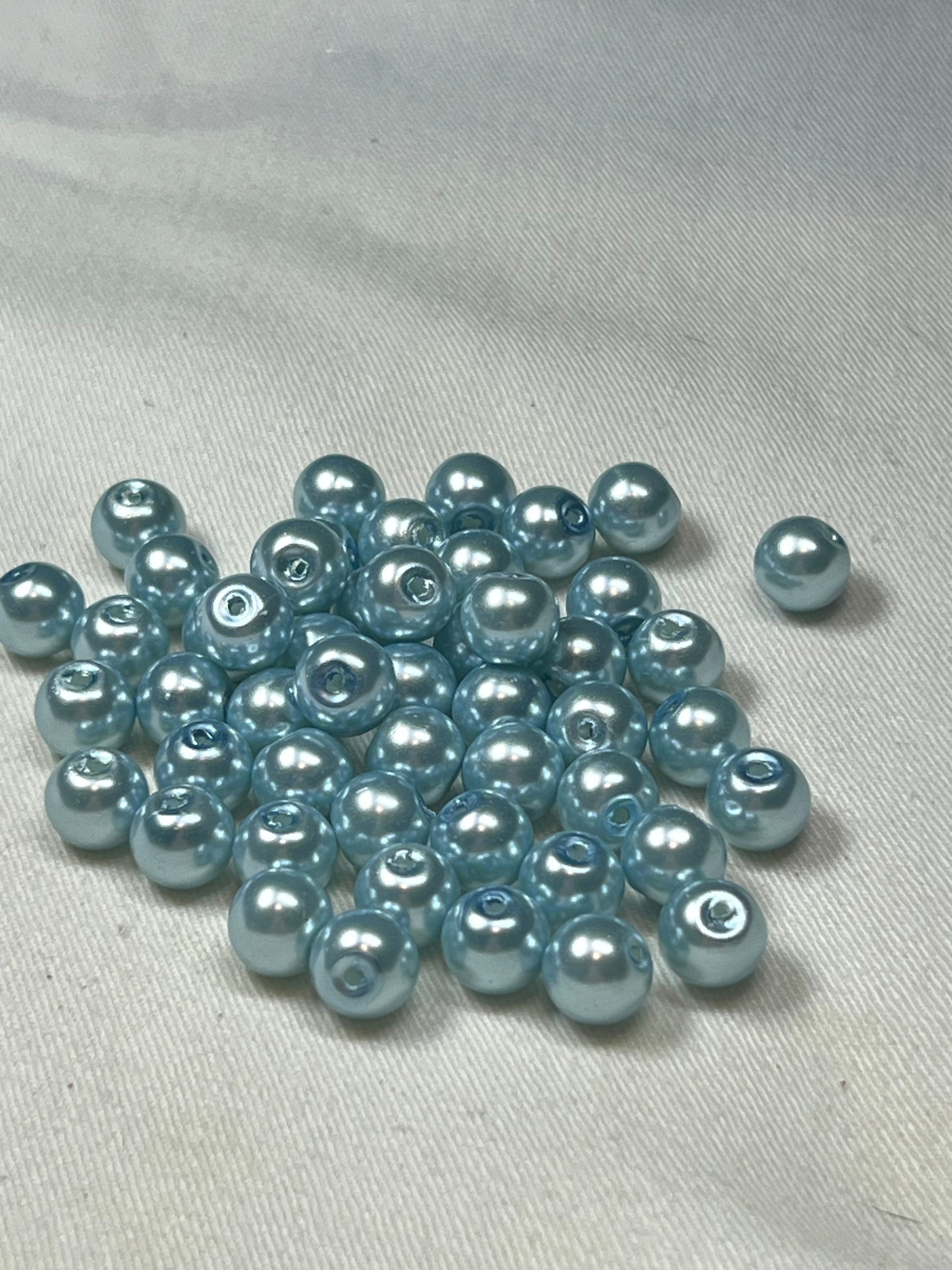 50 8mm Glass Pearl Beads Light Blue