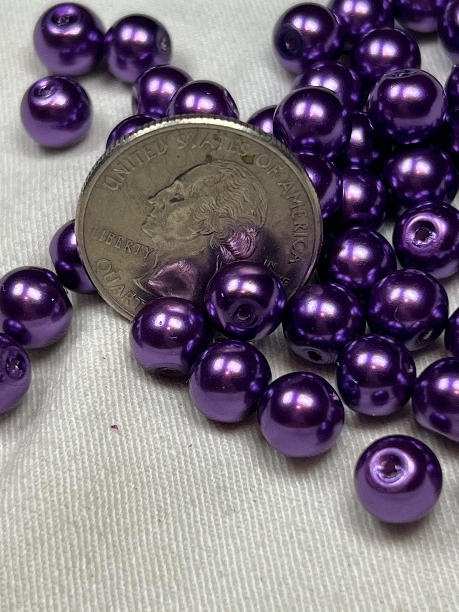 50 8mm Glass Pearl Beads Purple