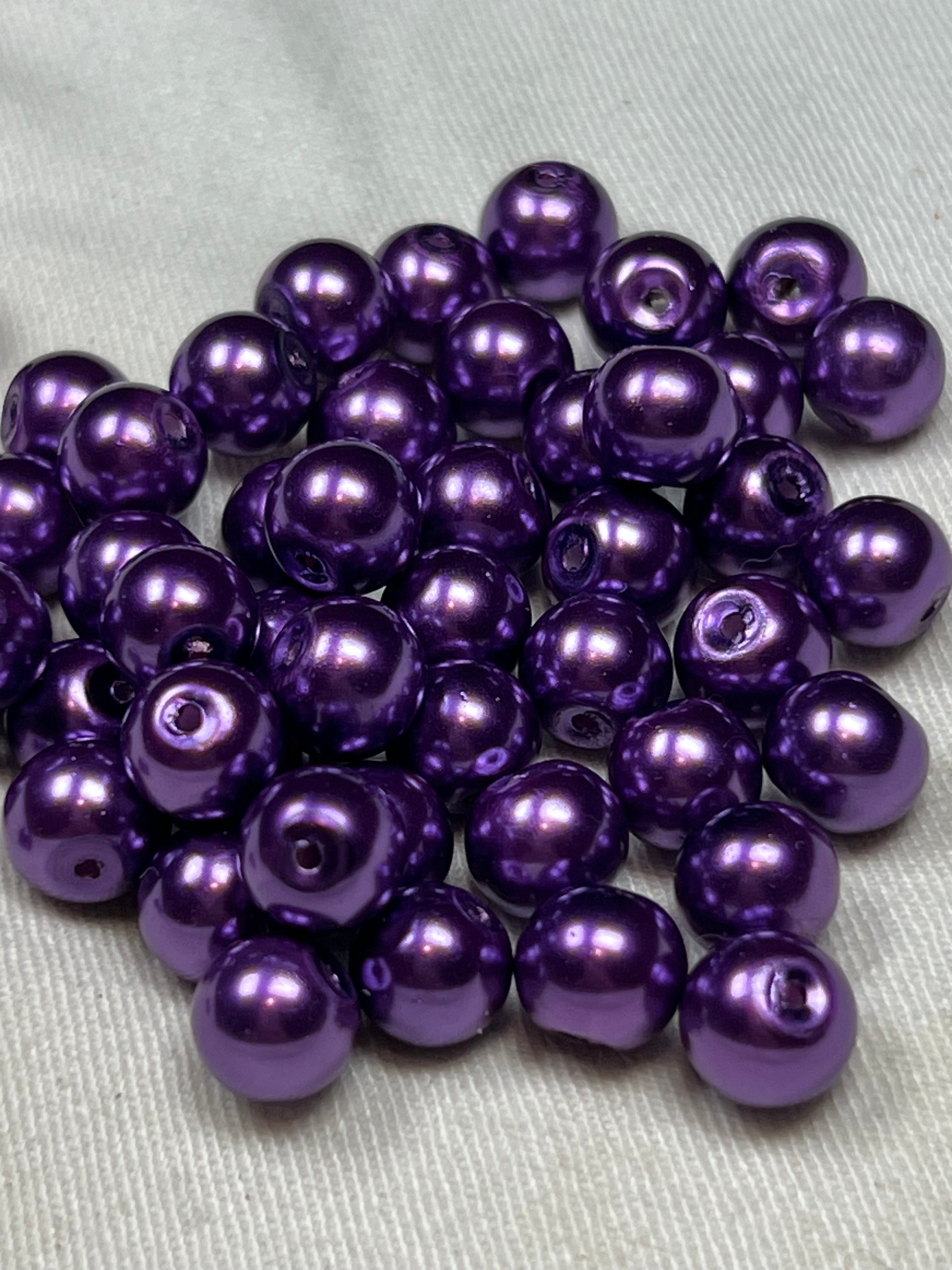 50 8mm Glass Pearl Beads Purple