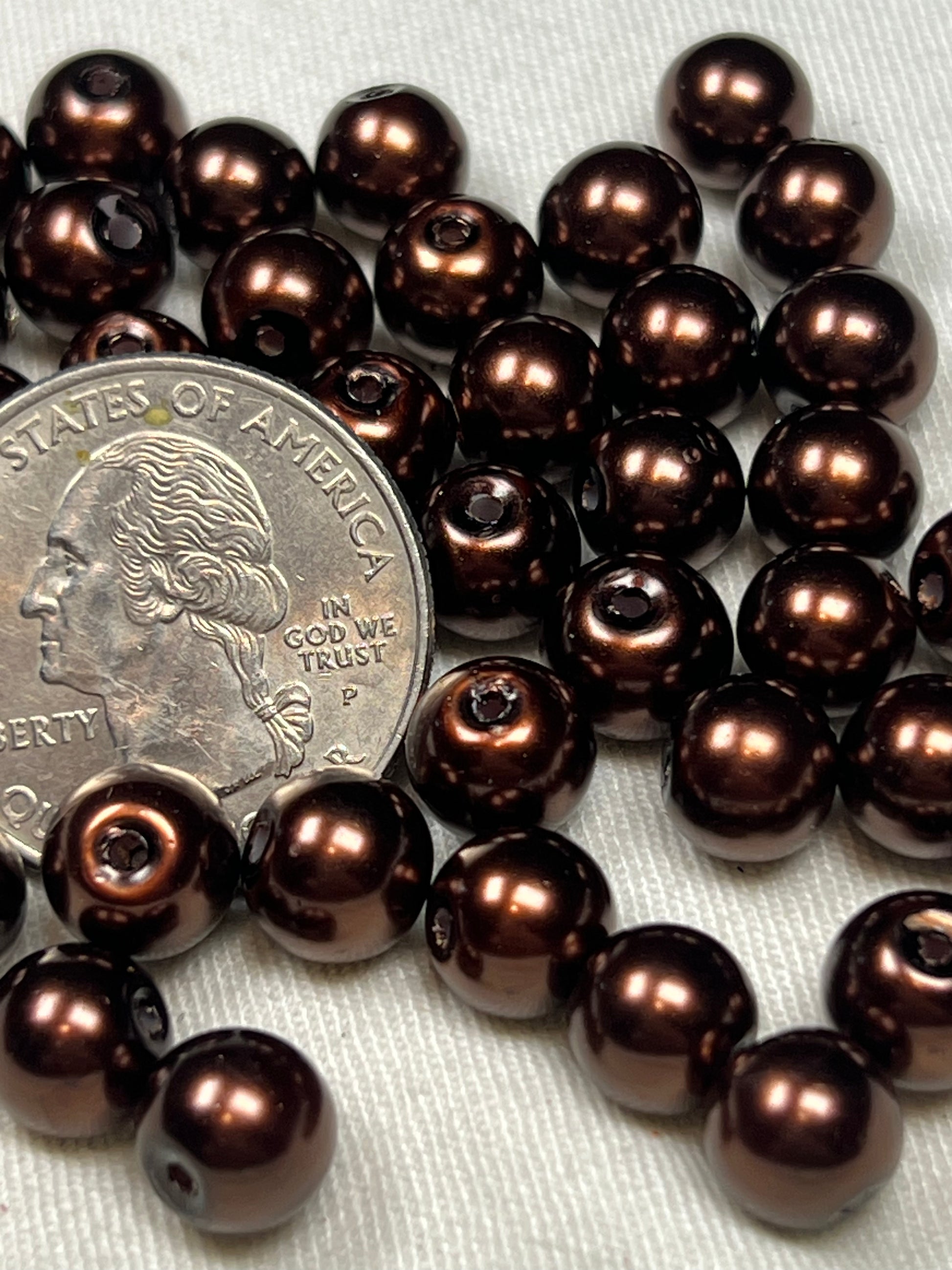 50 8mm Glass Pearl Beads Saddle Brown
