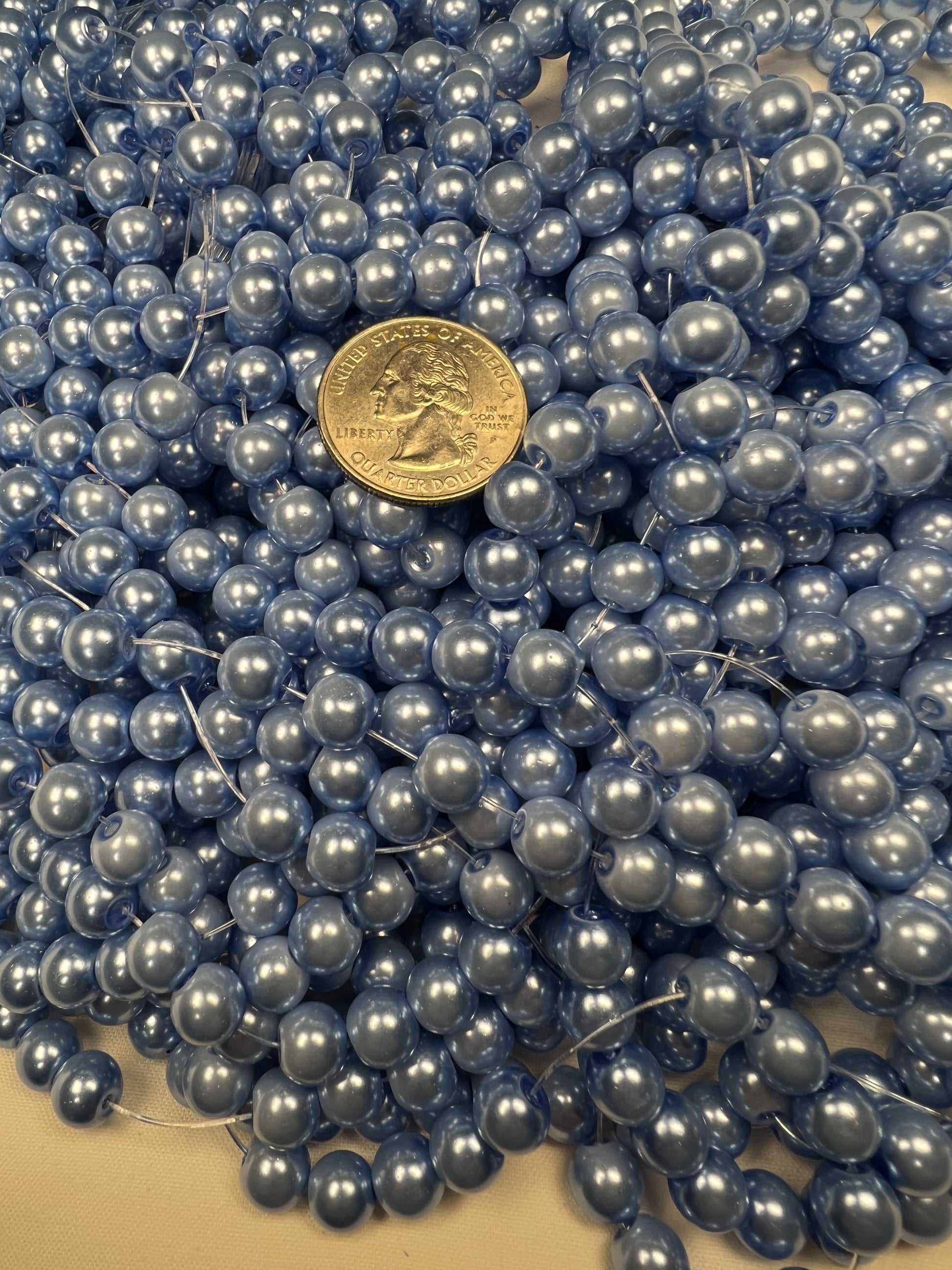 50 8mm Glass Pearl Beads Sky Blue