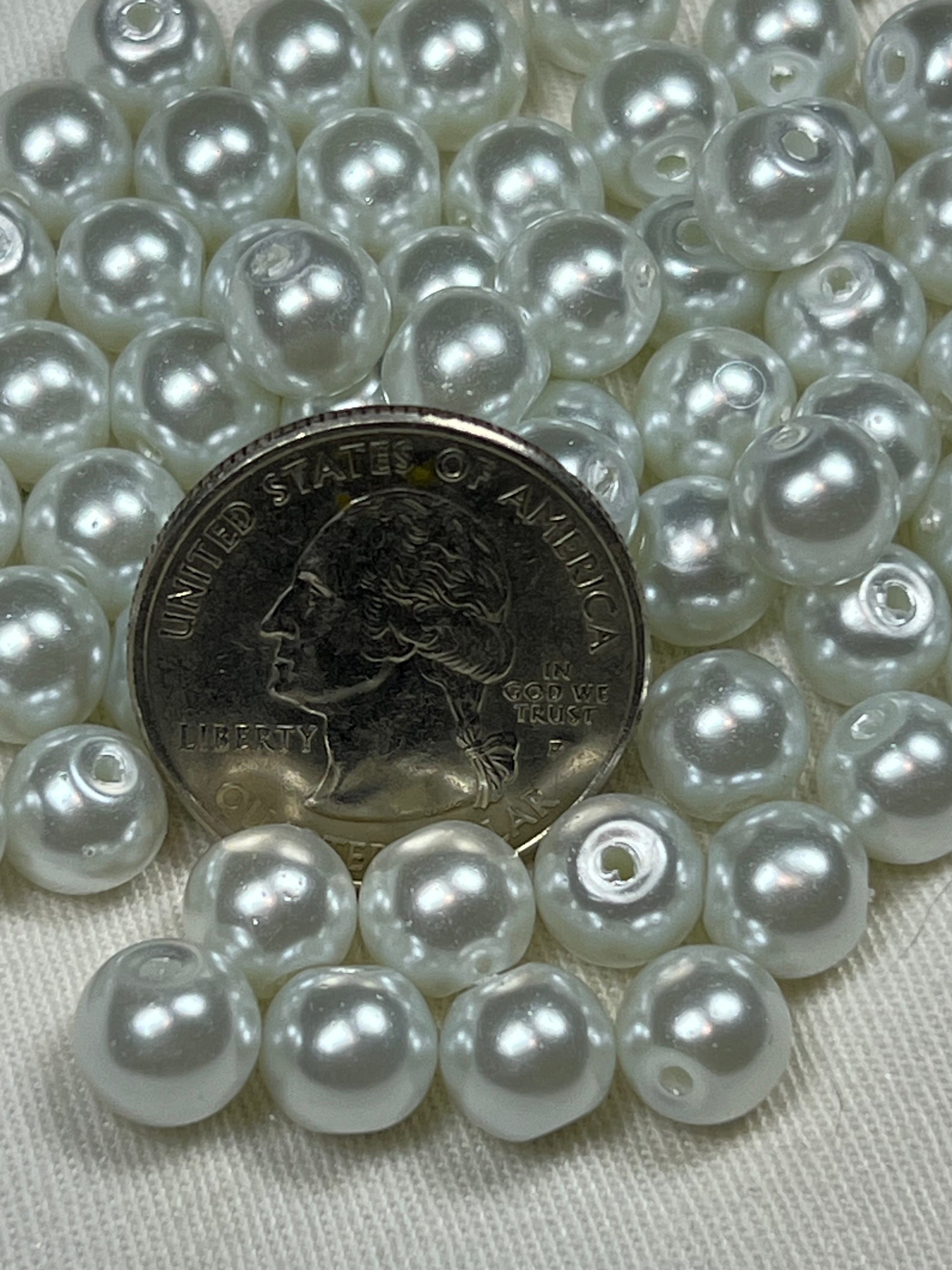 50 8mm Glass Pearl Beads White