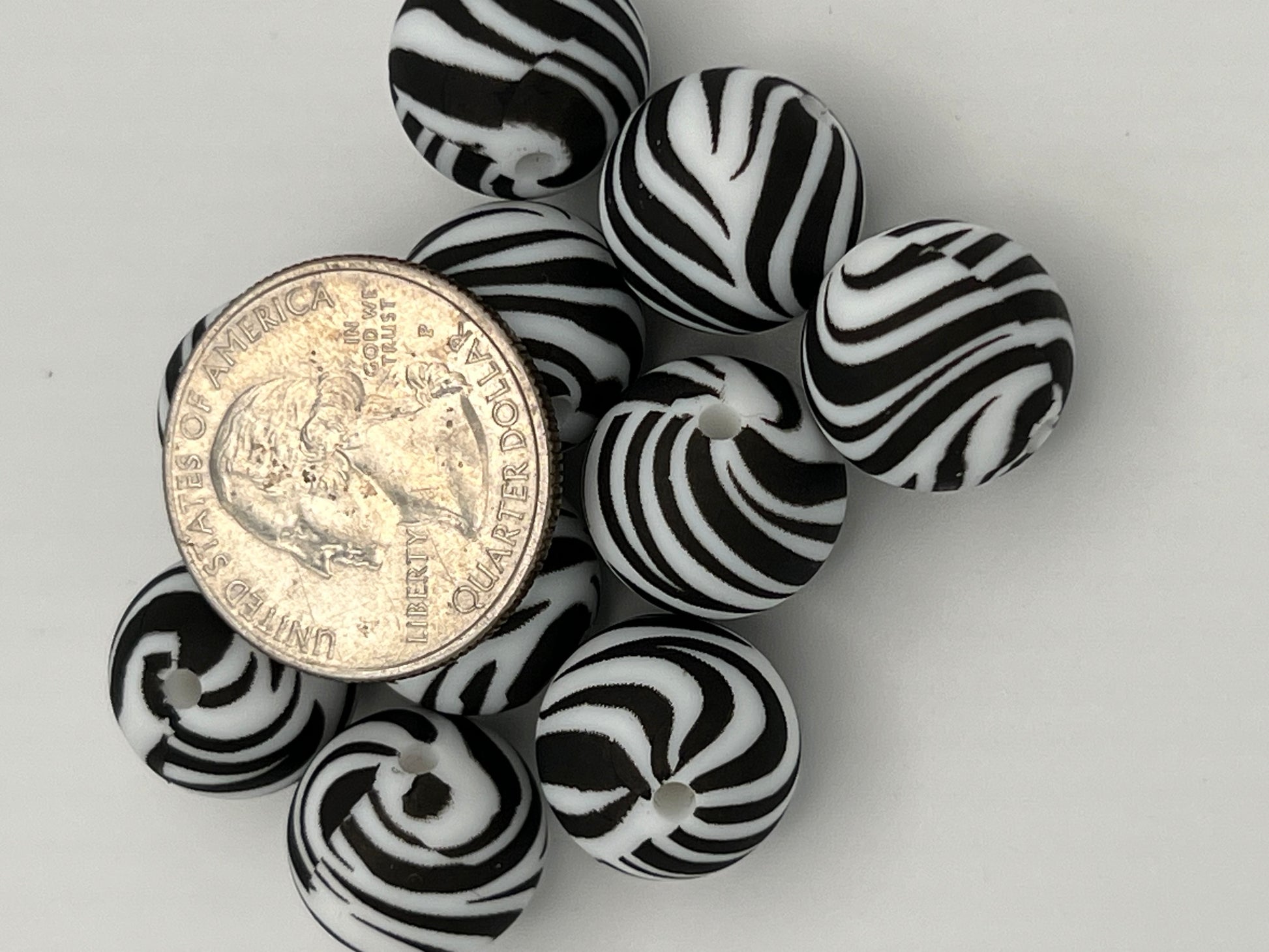 10 15mm Silicone Beads in Zebra