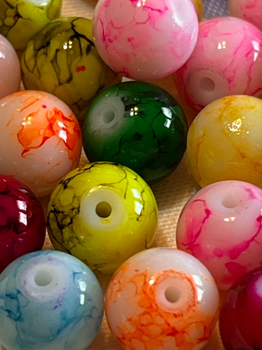 35 10mm Painted Swirl Glass Beads