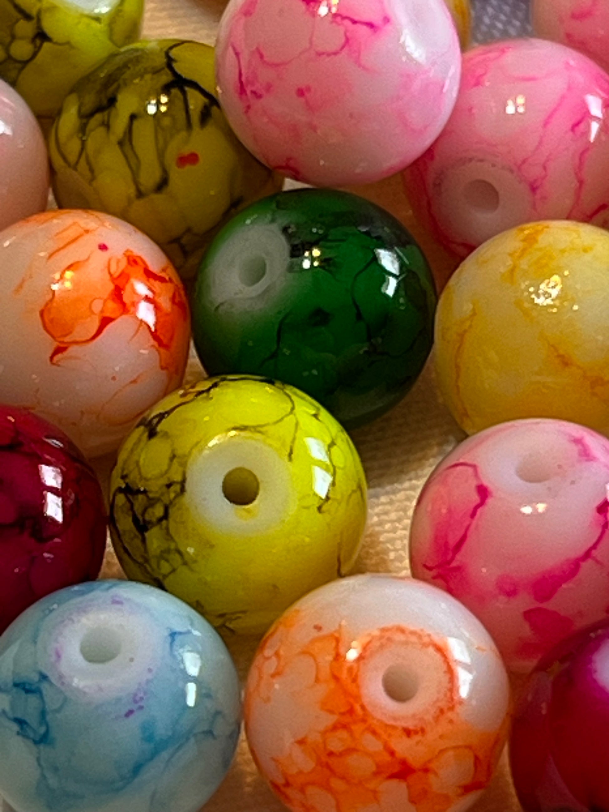 35 10mm Painted Swirl Glass Beads