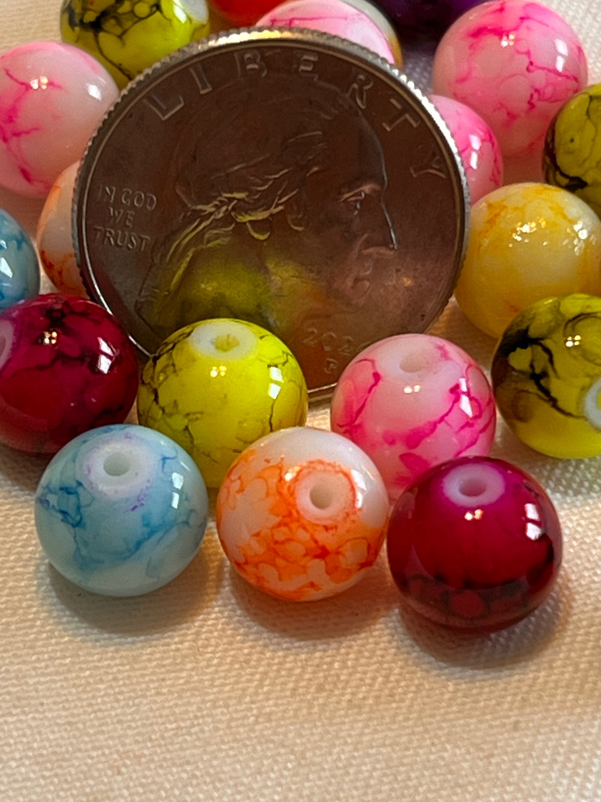 35 10mm Painted Swirl Glass Beads