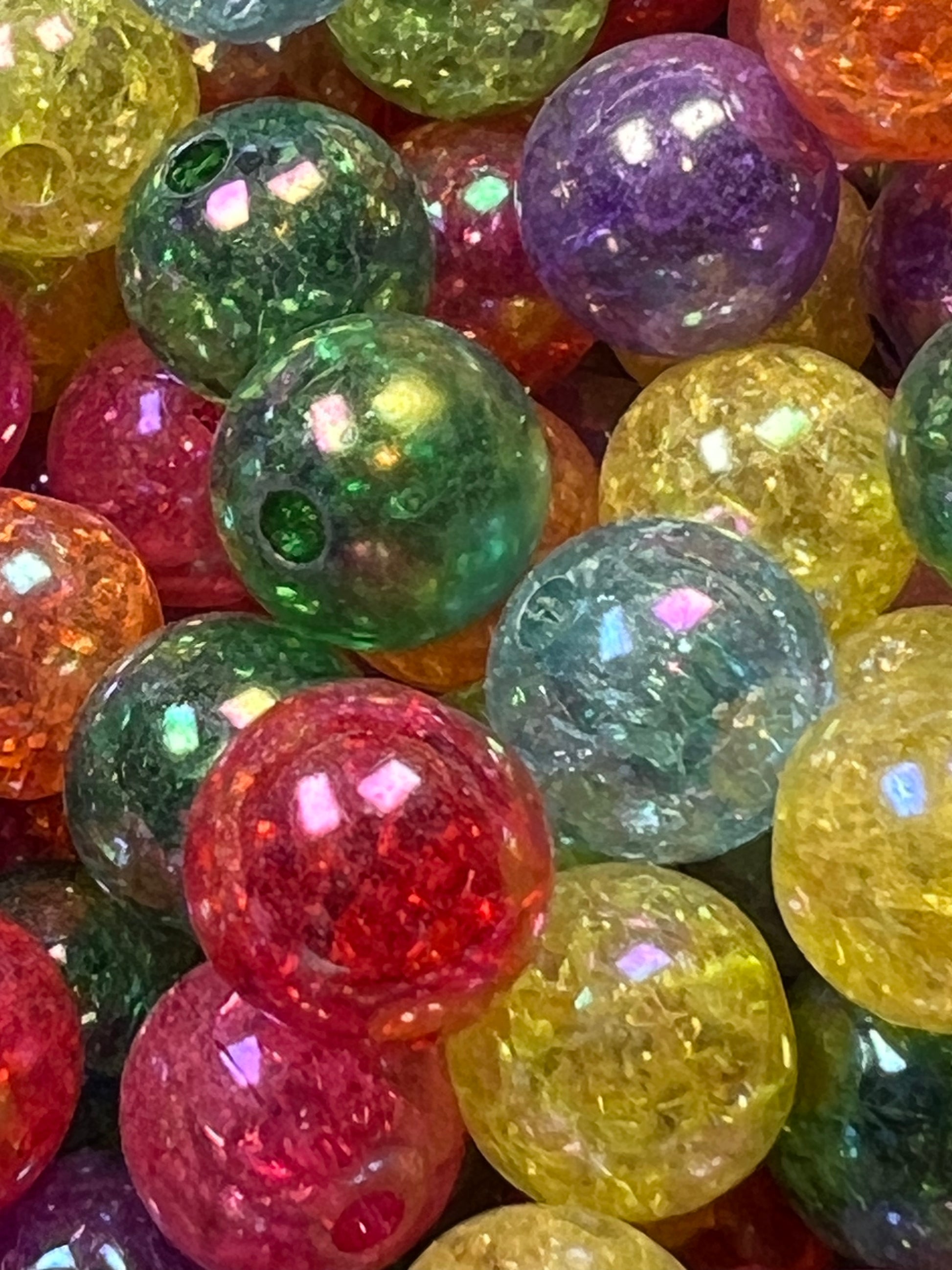 25 12mm Acrylic Bubblegum Crackle Beads Mixed Colors
