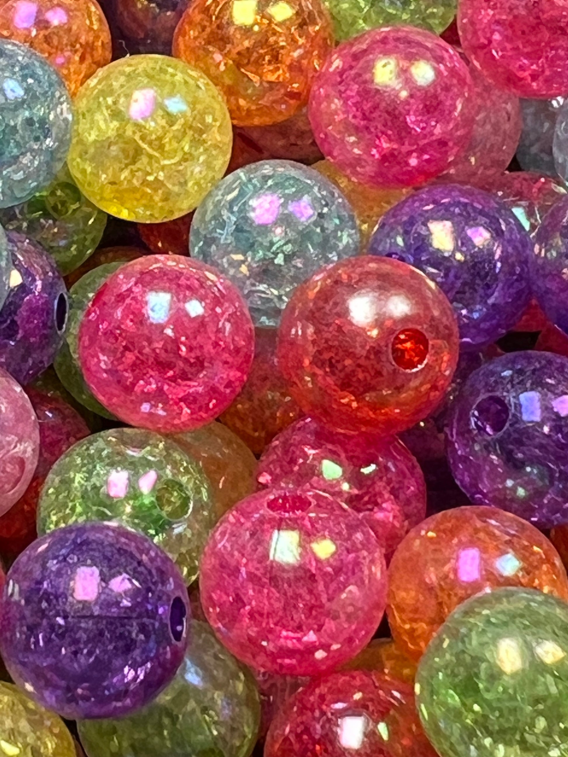 25 12mm Acrylic Bubblegum Crackle Beads Mixed Colors