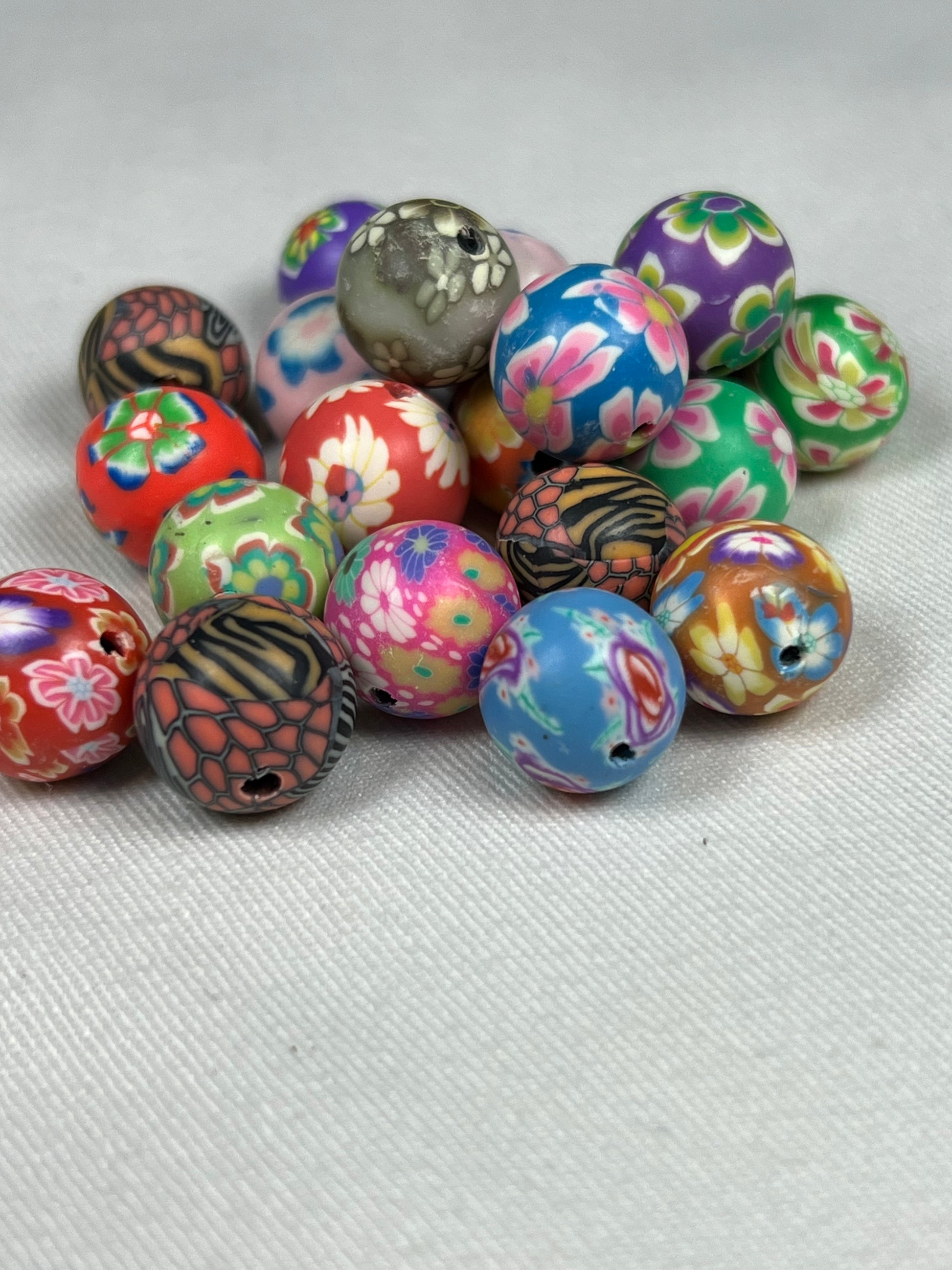 25 12mm Polymer Clay Beads Mixed Colors