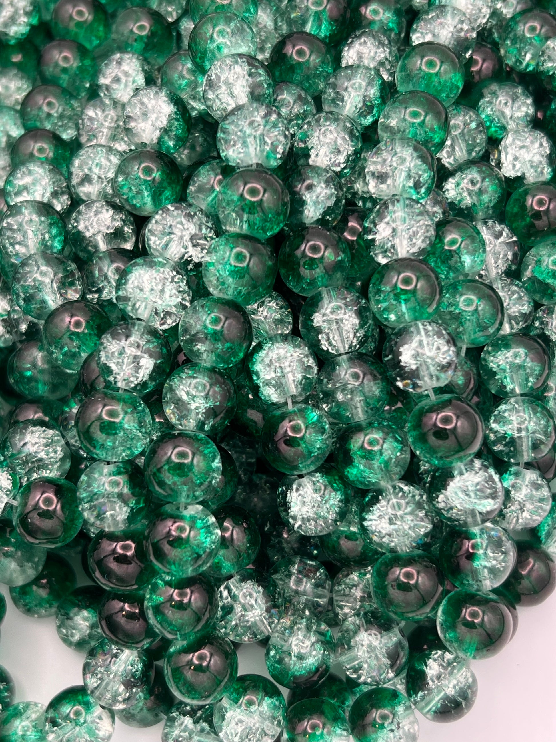 35 10mm Two-Tone Crackle Glass Beads Green Ice