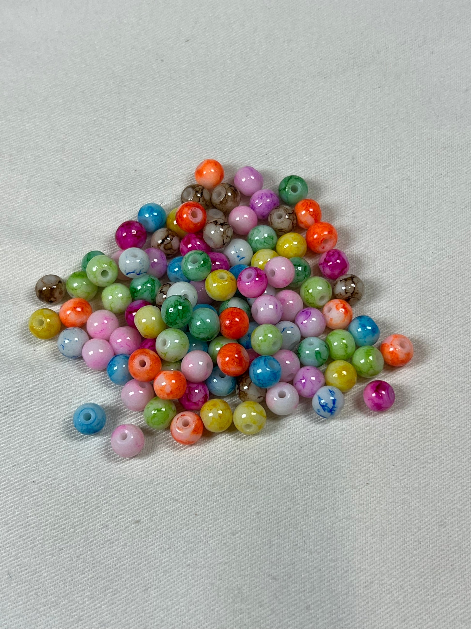 100 6mm Painted Swirl Glass Beads Mixed Lighter Colors