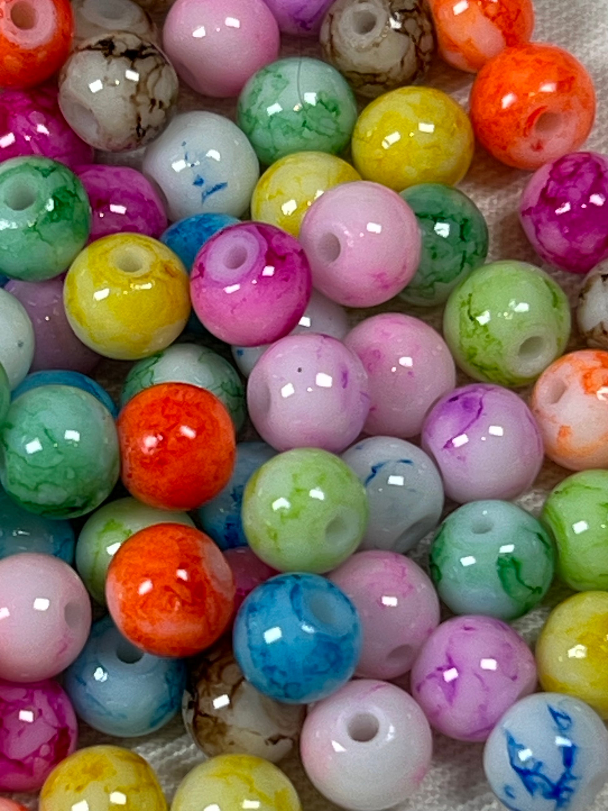 100 6mm Painted Swirl Glass Beads Mixed Lighter Colors