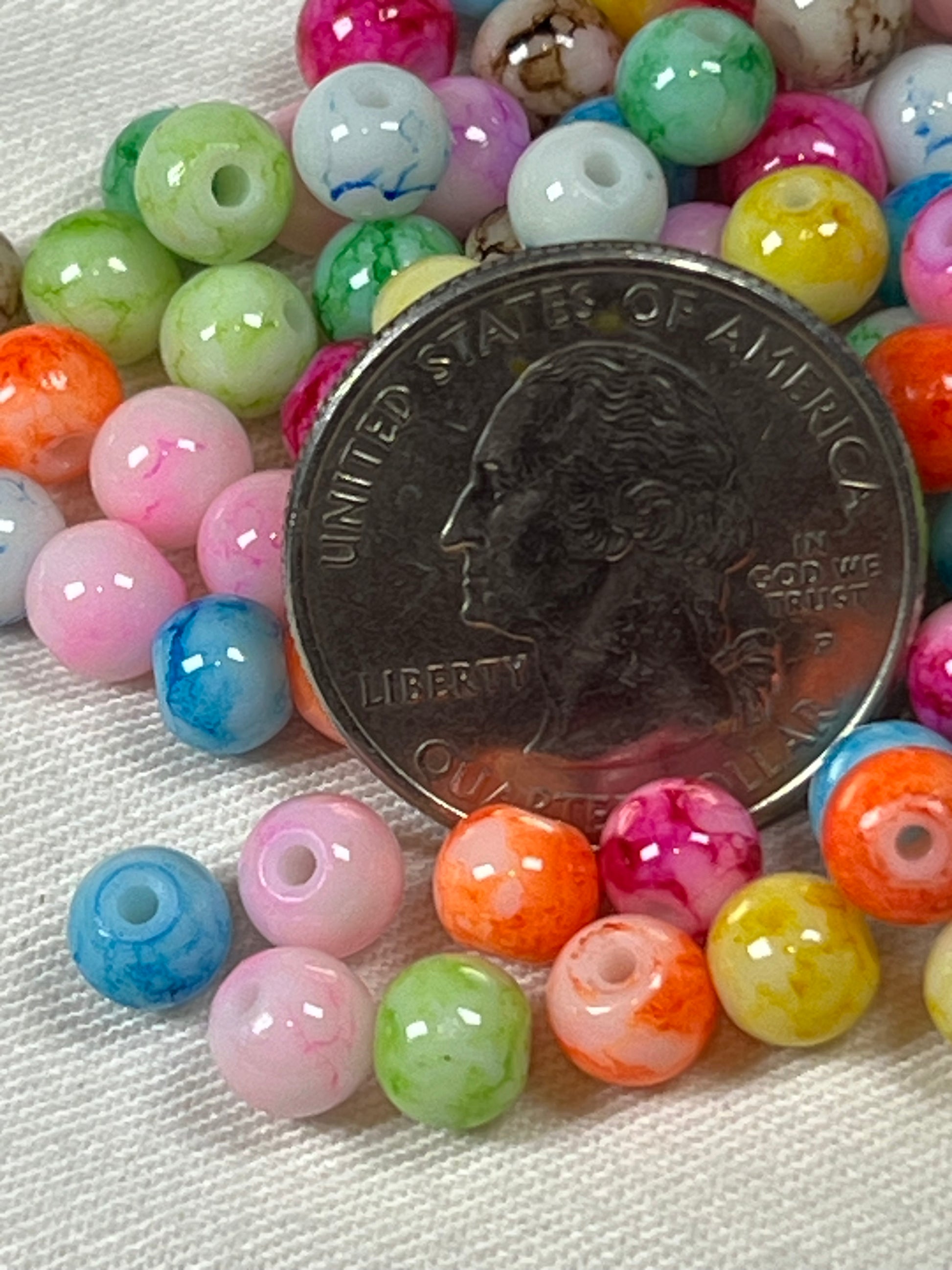 100 6mm Painted Swirl Glass Beads Mixed Lighter Colors