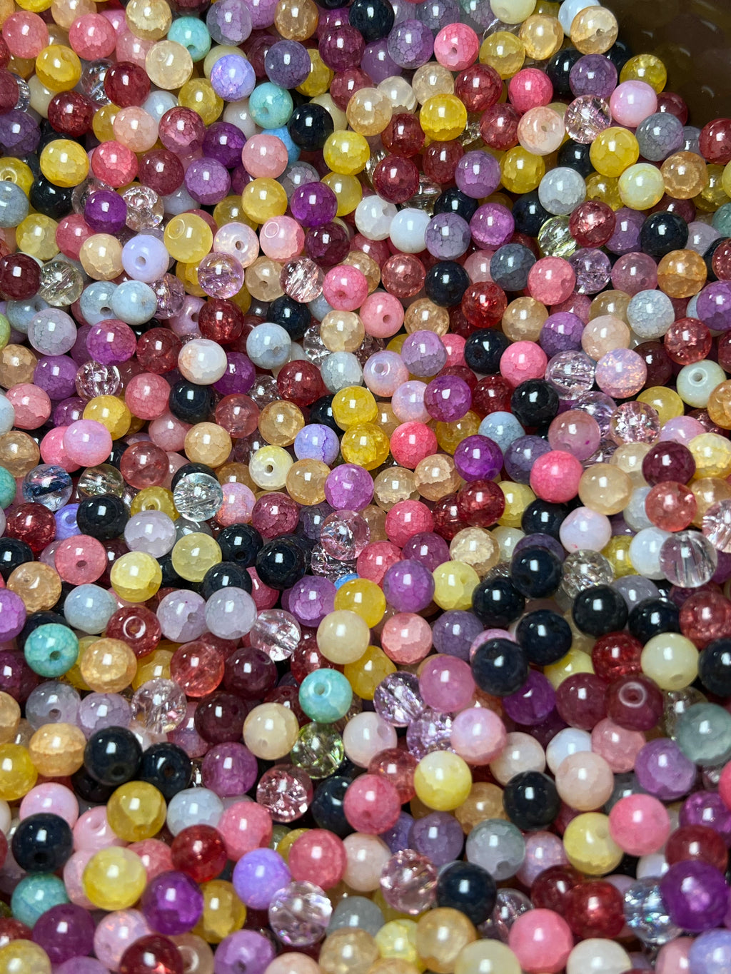 50 8mm Mixed Crackle Glass Beads