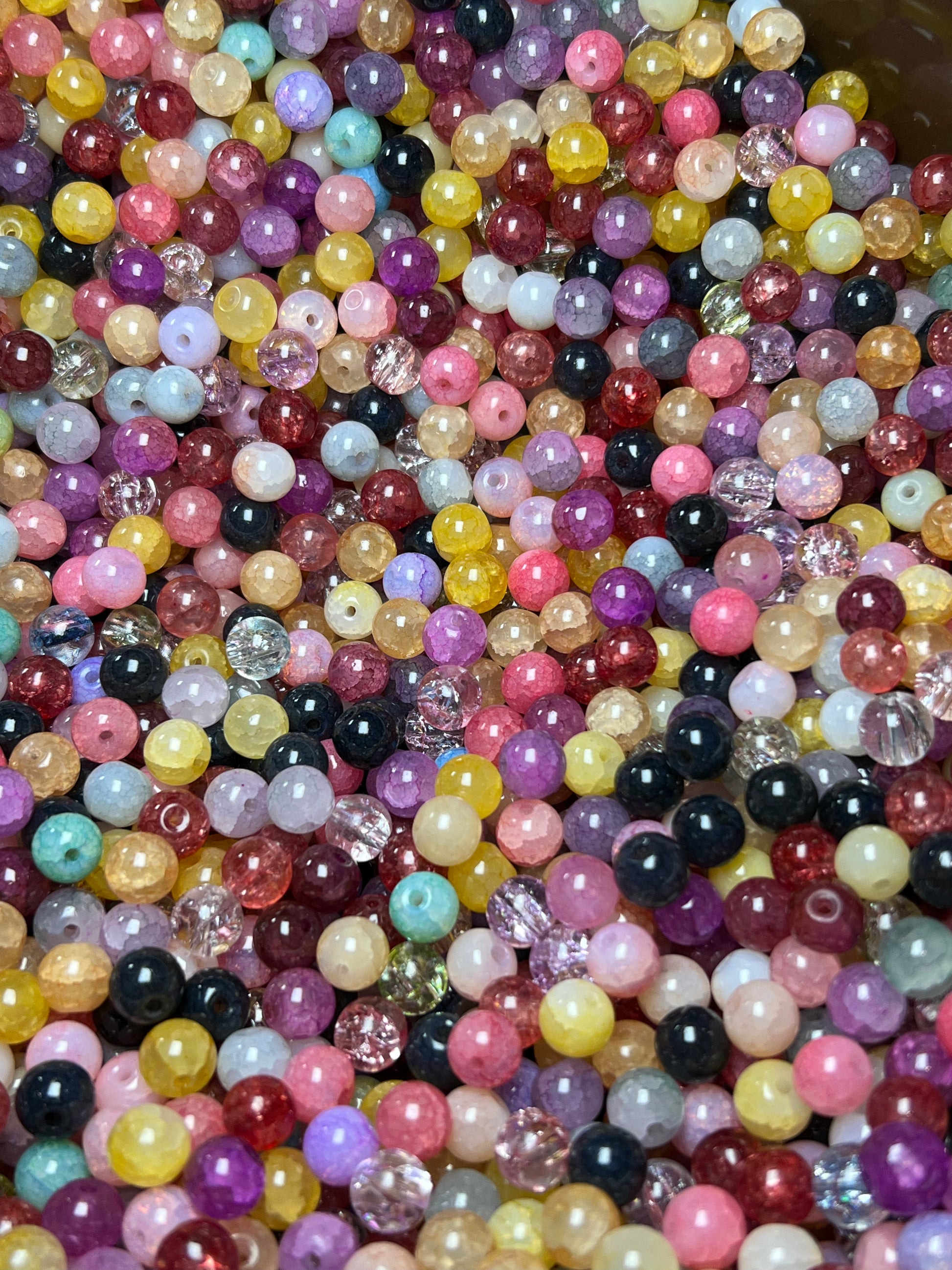 50 8mm Mixed Crackle Glass Beads